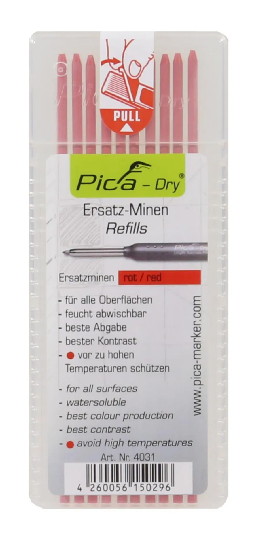 Pica 4031 étui avec 10 mines de rechange rouge pour Pica Dry
