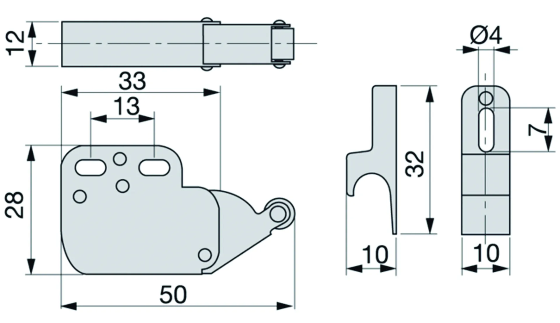 BMB Rollersnapper Mini Latch vernikkeld (contre-pièce plastique blanc, 35 mm)