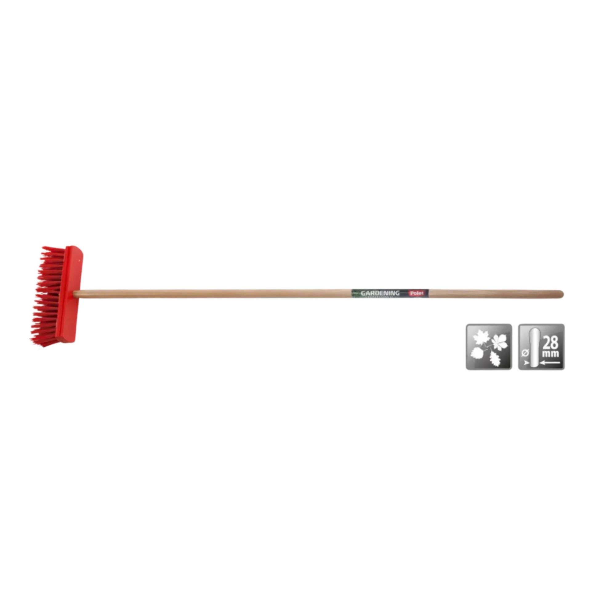 Roodgelakte bezem FSC (30 cm) met korte PVC-haren en steel