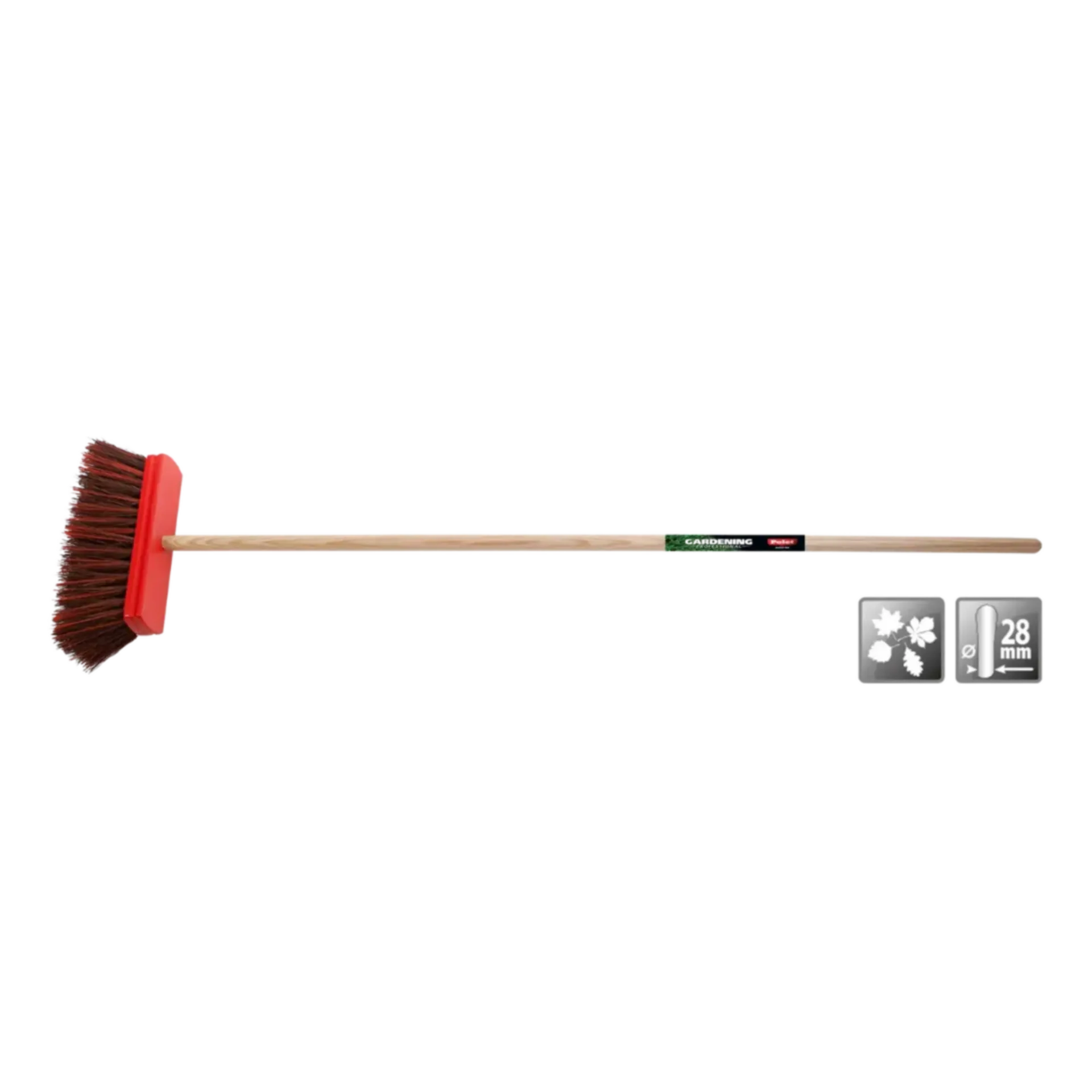 Roodgelakte bezem FSC (30 cm) met bahia en PVC en steel