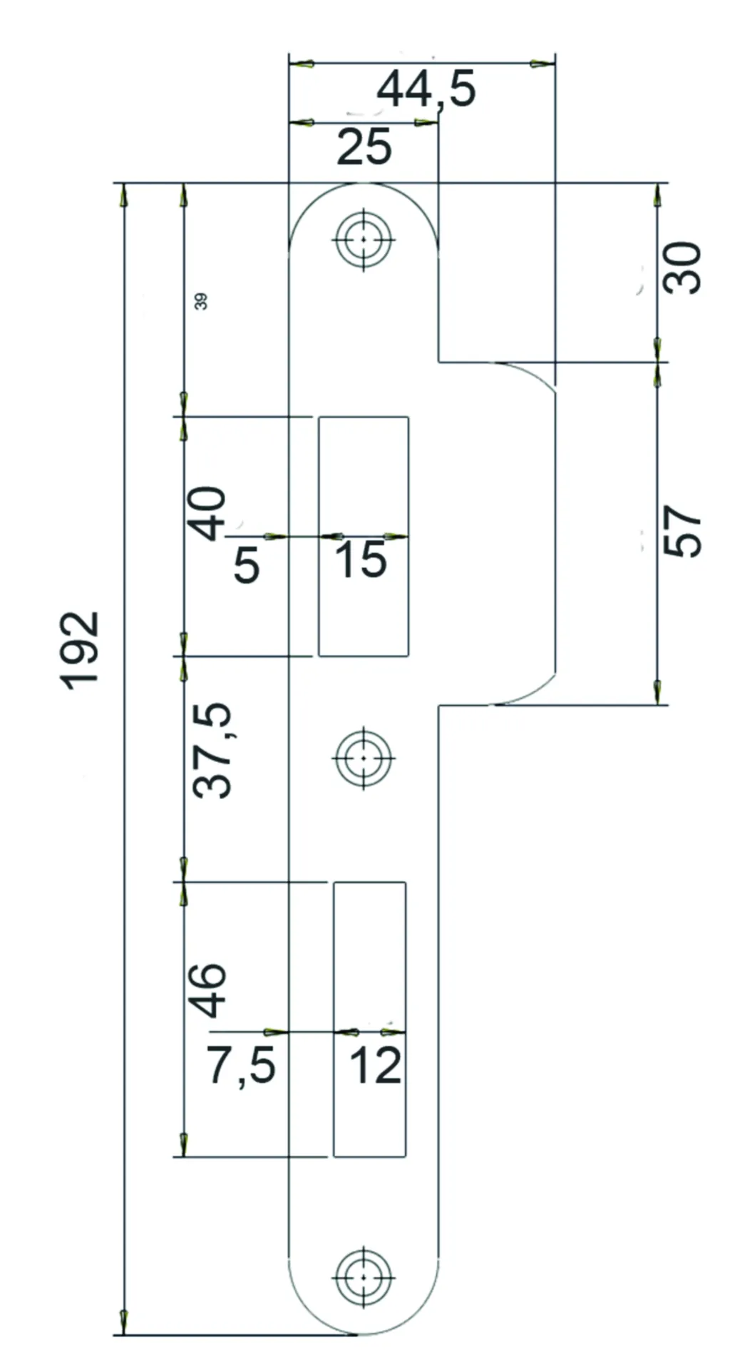 GÂCHE NEMEF  P 646/17 DIN GAUCHE ARRONDIE 192X44.5MM INOX