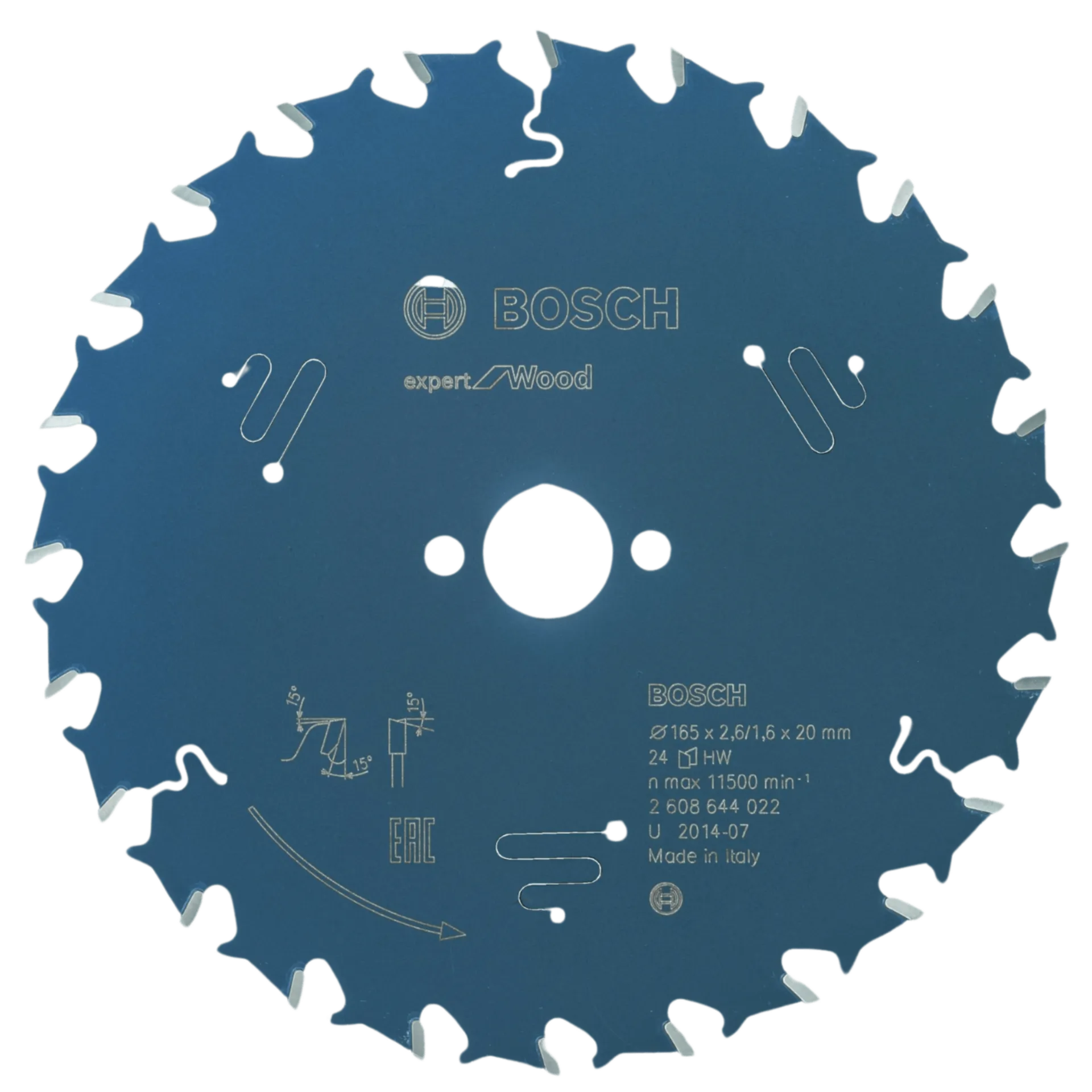 Lame de scie circulaire expert pour bois 165 x 20 x 2,6 mm, 24T - 2608644022