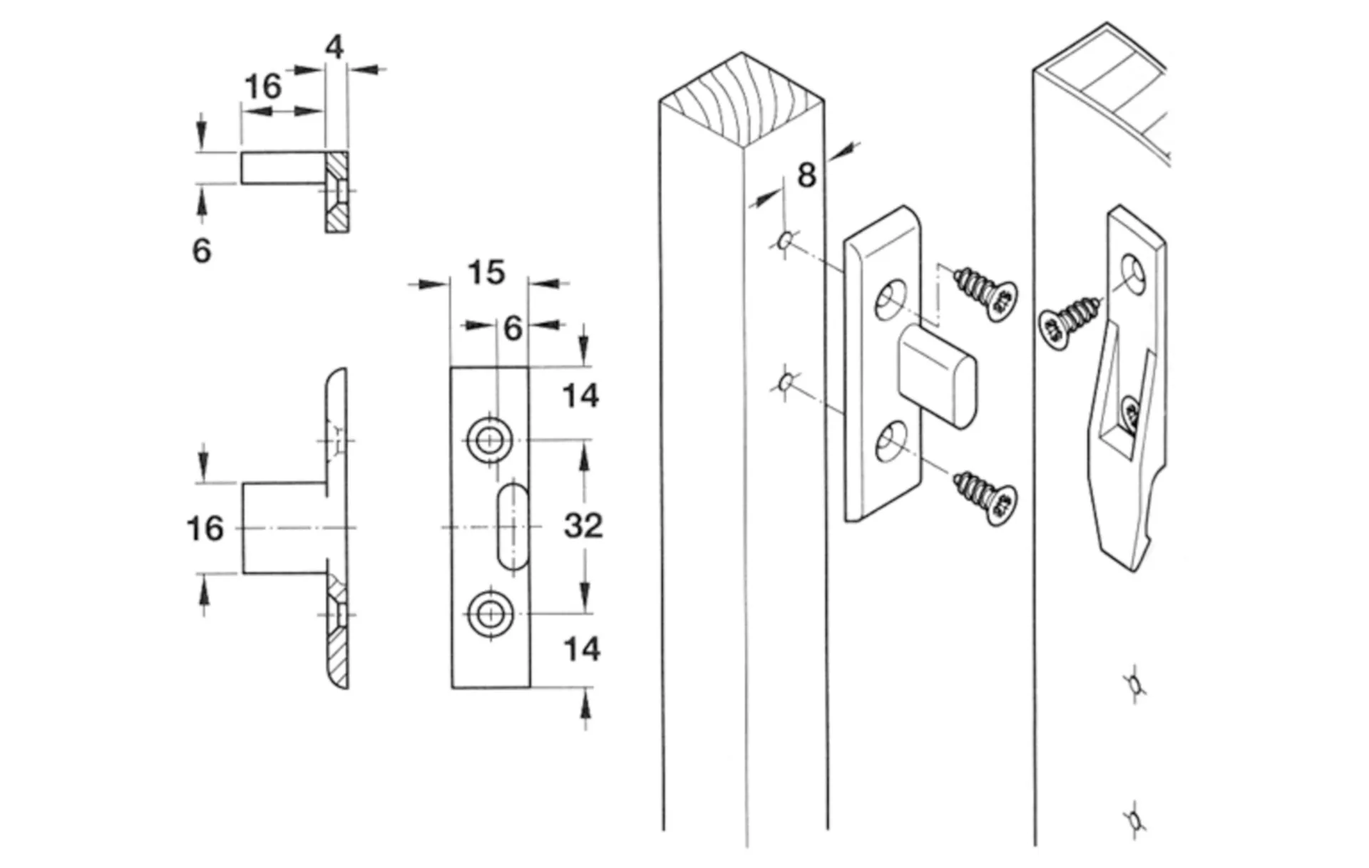 BMB Plaque à visser pour constructions supports (noir, avec broche de support)