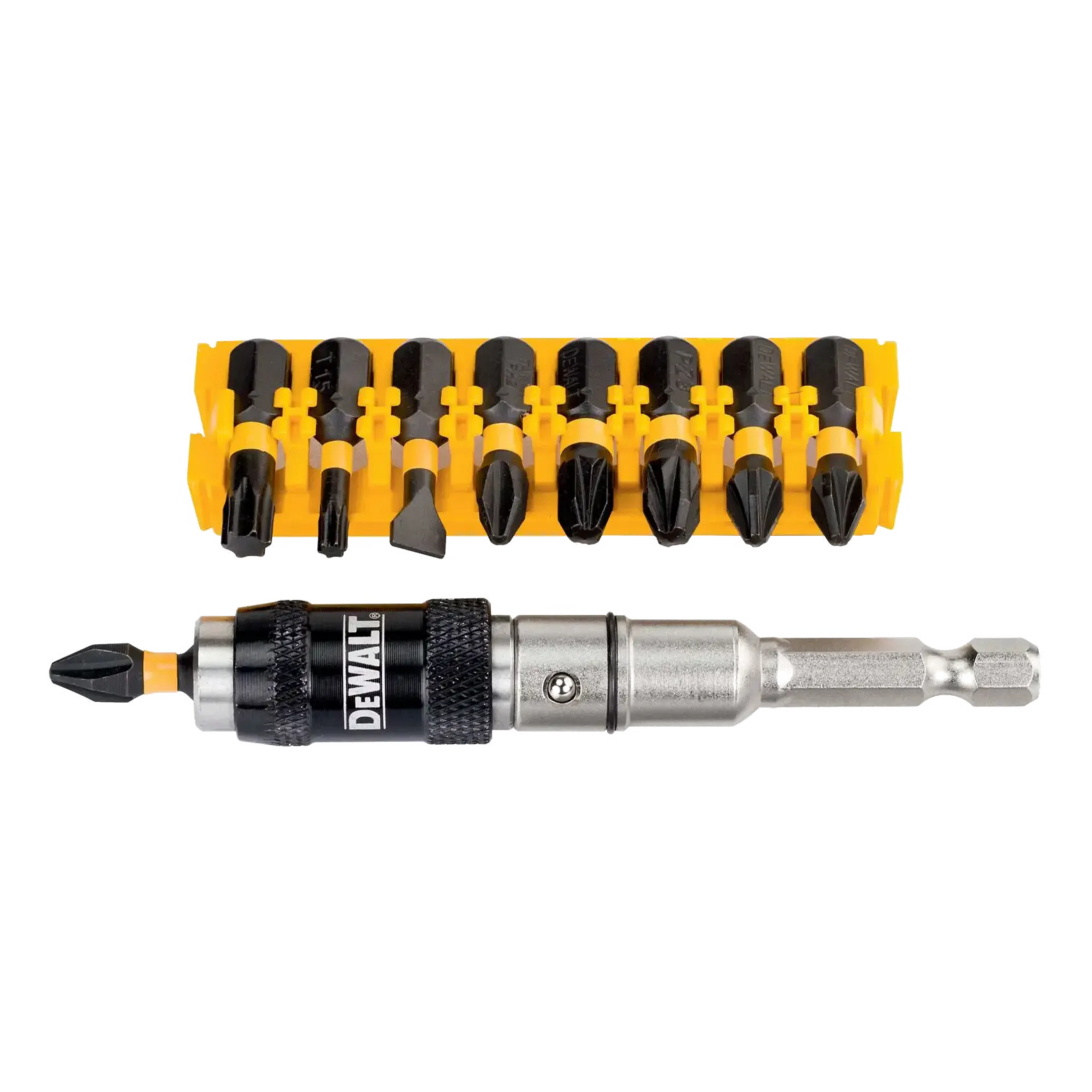 DT70518-QZ Impact Torsion Zwenkbare bithouder met schroefbits 10-delig DT70518-QZ Impact Torsion Zwenkbare bithouder met schroefbits 10-delig