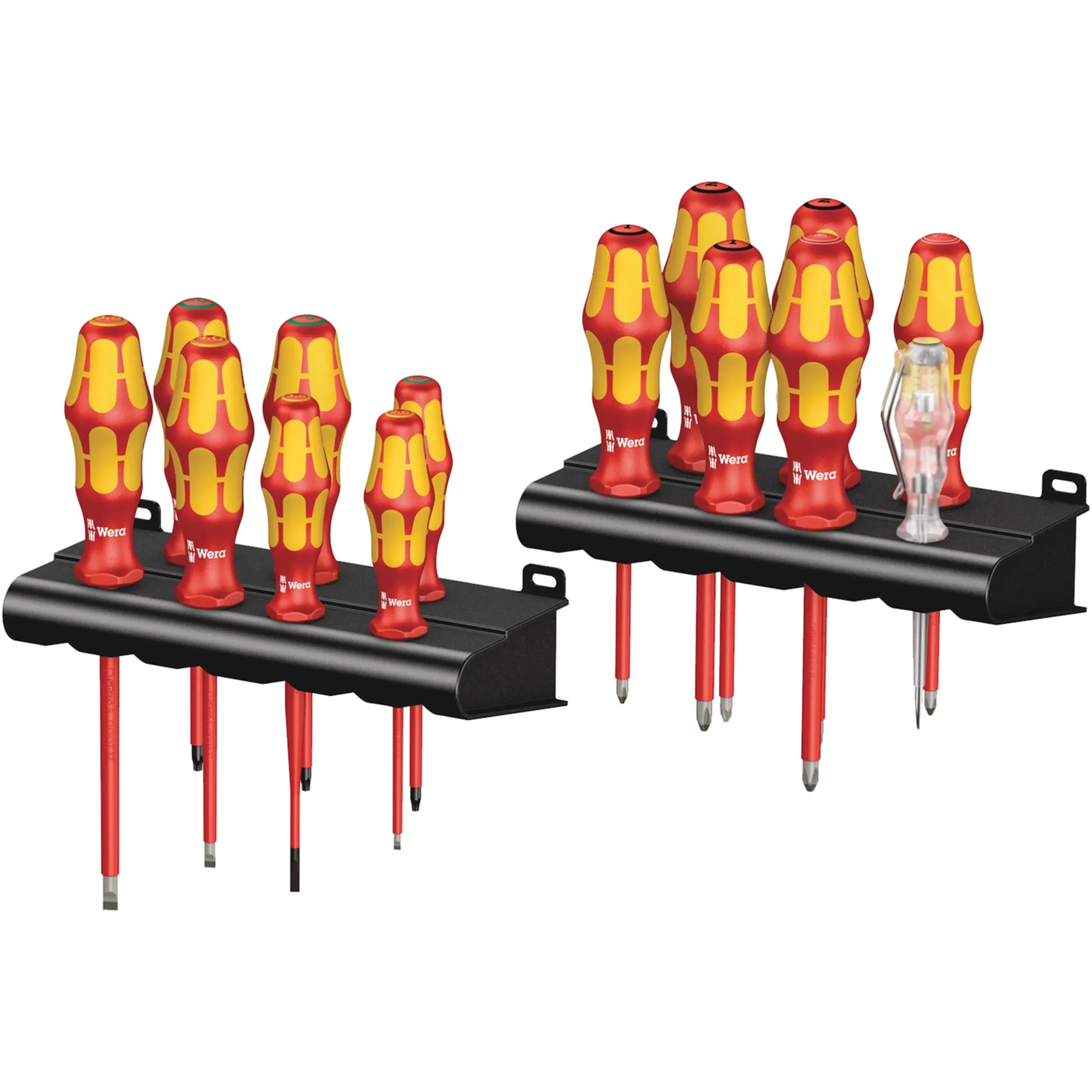 Set Van 14 Schroevendraaiers Reeks 100 Vde 1000V + 2 Racks Set Van 14 Schroevendraaiers Reeks 100 Vde 1000V + 2 Racks