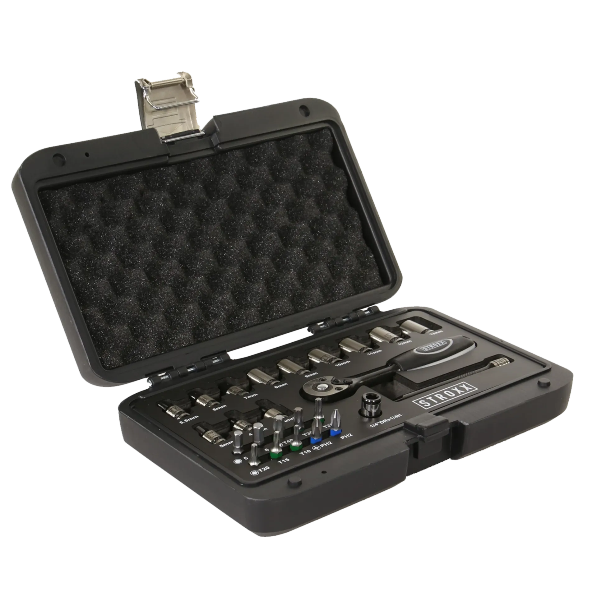 Coffret Douilles 1/4"  25 Pcs, Douilles 4-13 mm, Embouts 10 Pcs