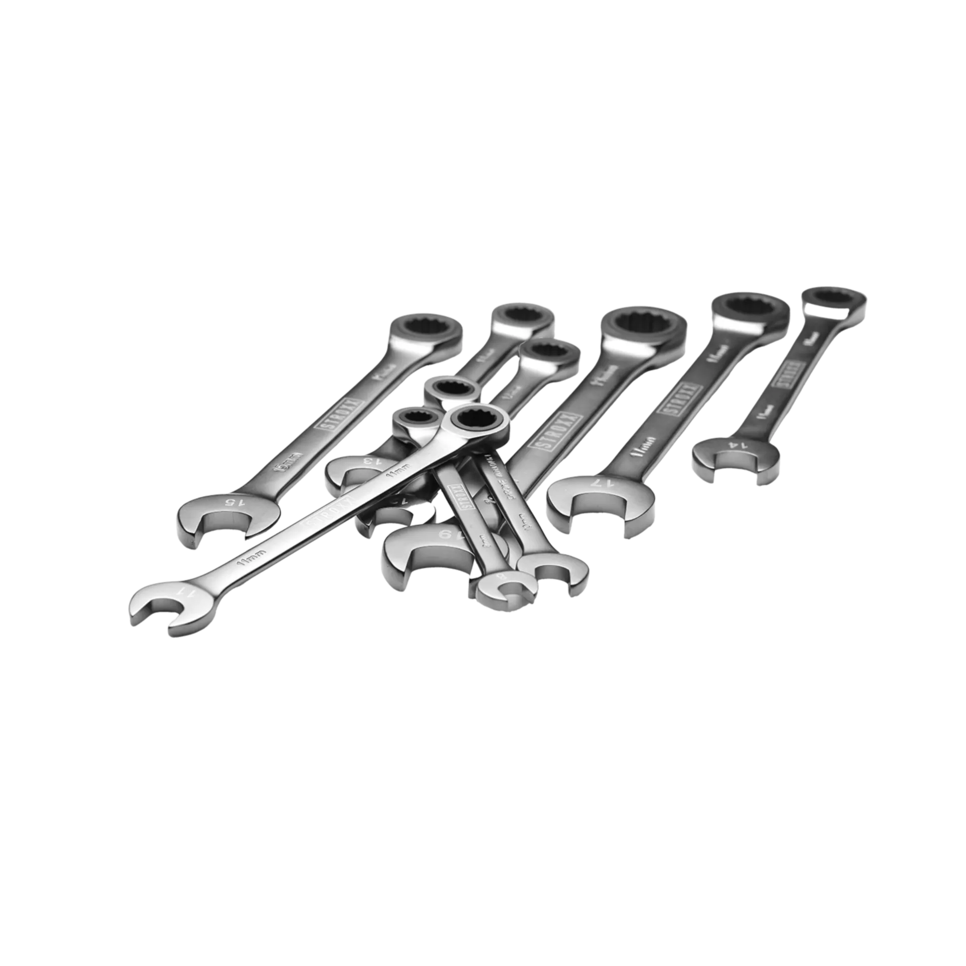 Ringsteeksleutelstel met ratel 8-19mm (9-delig) Ringsteeksleutelstel met ratel 8-19mm (9-delig)