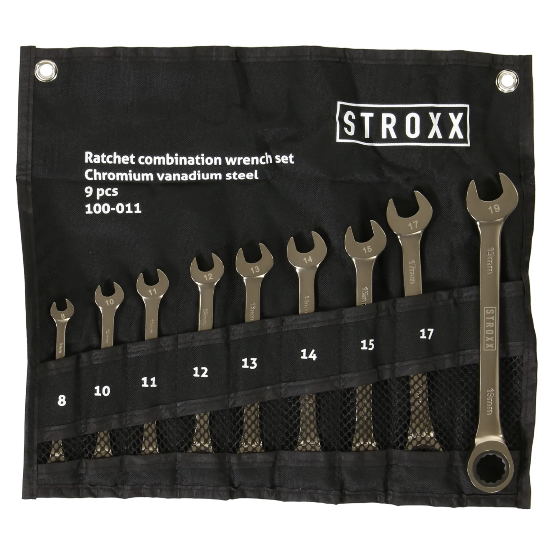 Jeu de clés mixtes à cliquet 8-19mm (9 pièces) Jeu de clés mixtes à cliquet 8-19mm (9 pièces)