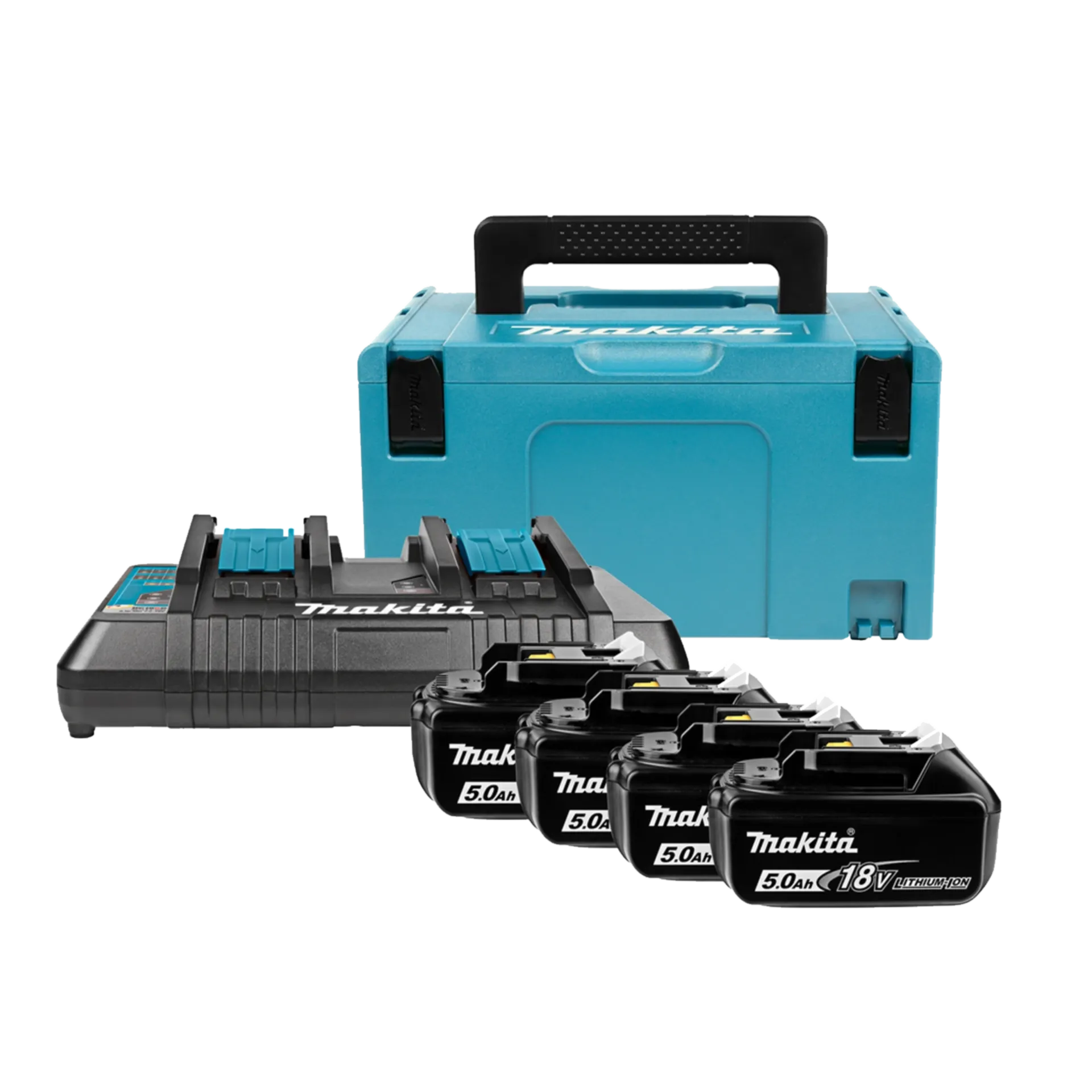 Set de Batteries 18 V : BL1850B : 4 X 5 Ah Li-ion + Double Chargeur DC18RD Set de Batteries 18 V : BL1850B : 4 X 5 Ah Li-ion + Double Chargeur DC18RD