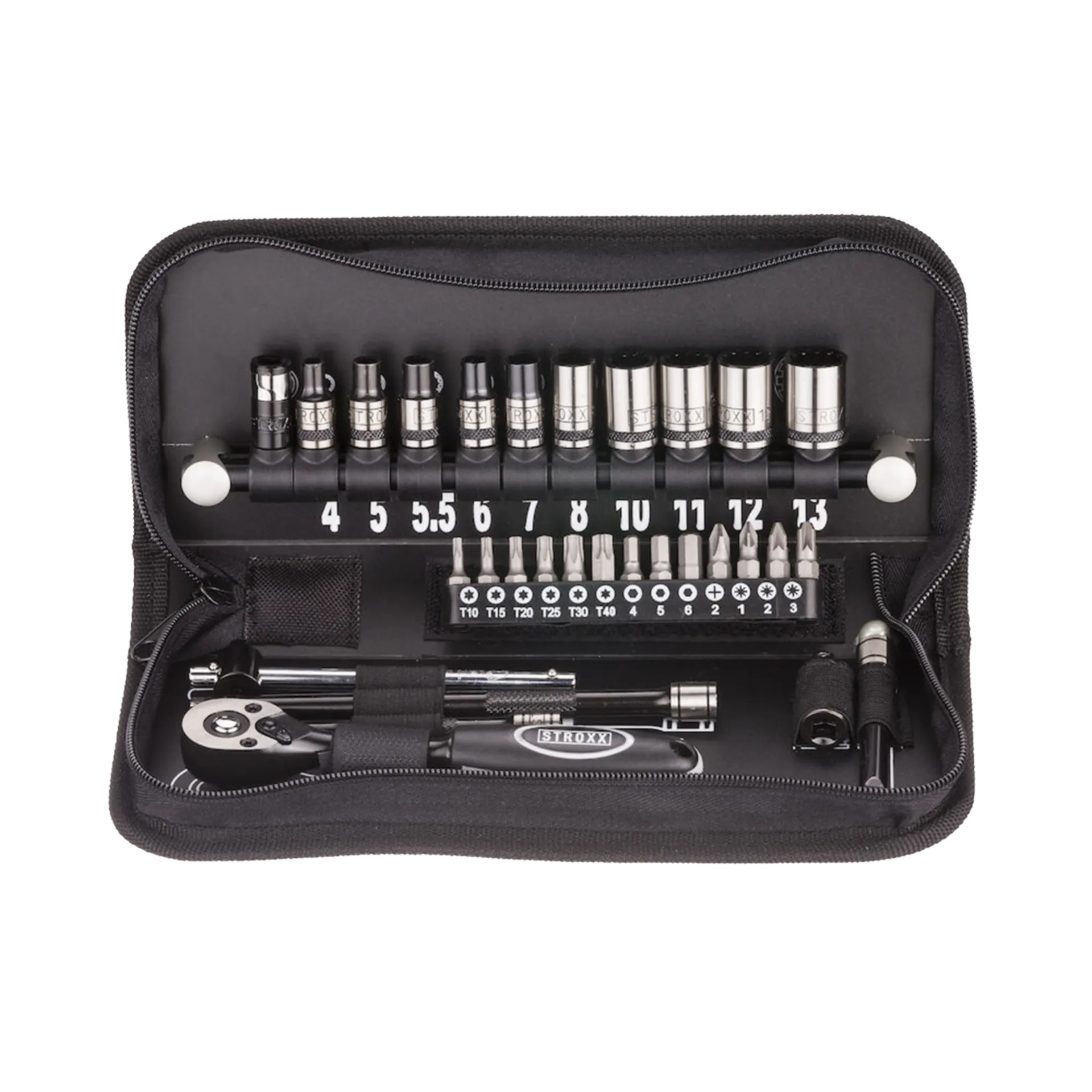 DoppenSet 1/4" - 30-Delig In Etui - Doppen 4-13 mm,+Bithouder+10 Bits DoppenSet 1/4" - 30-Delig In Etui - Doppen 4-13 mm,+Bithouder+10 Bits