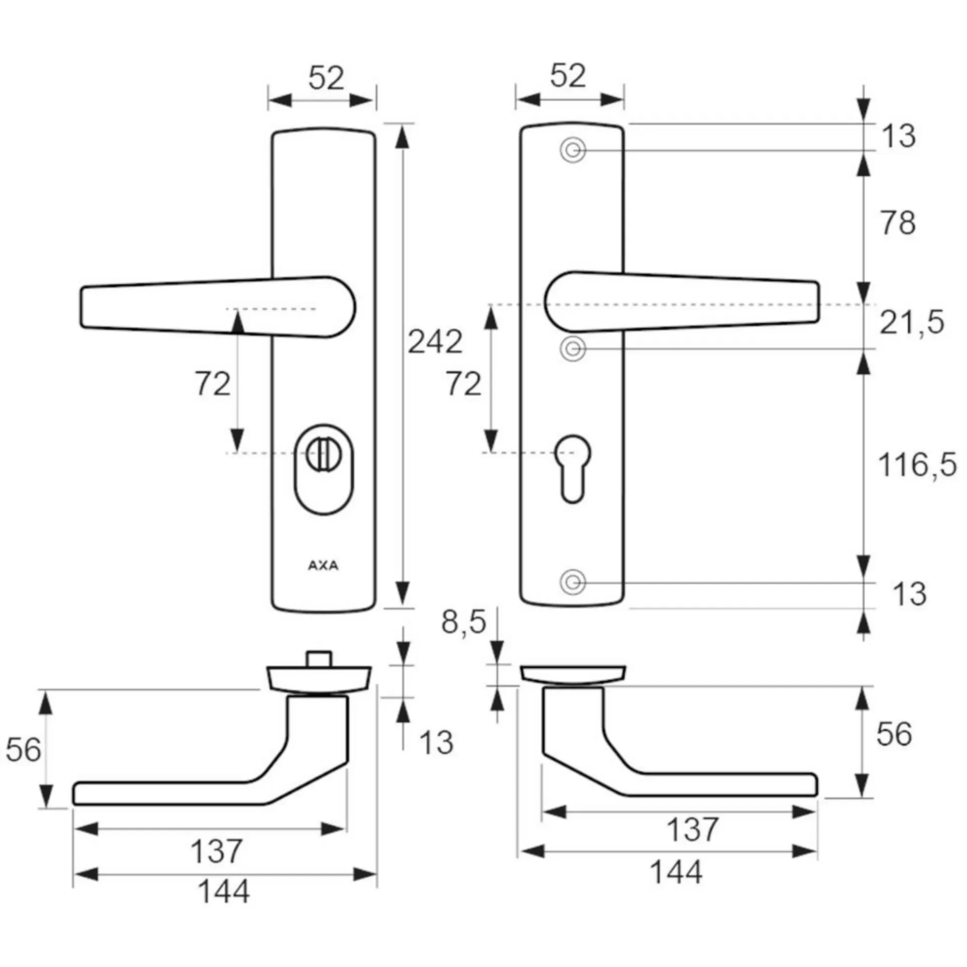 AXA Arrow Garniture de sécurité (application PZ, extérieur, plaque arrondie, 72 mm)