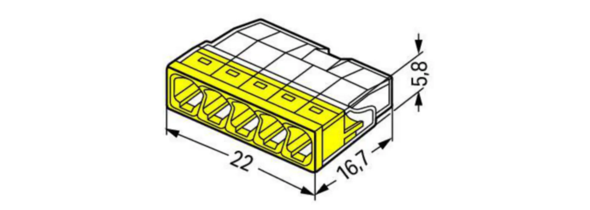 BORNE COMPACT AVEC CODE COULEUR - 5 X 0,5-2,5MM² TRANSPARENT JAUNE/100