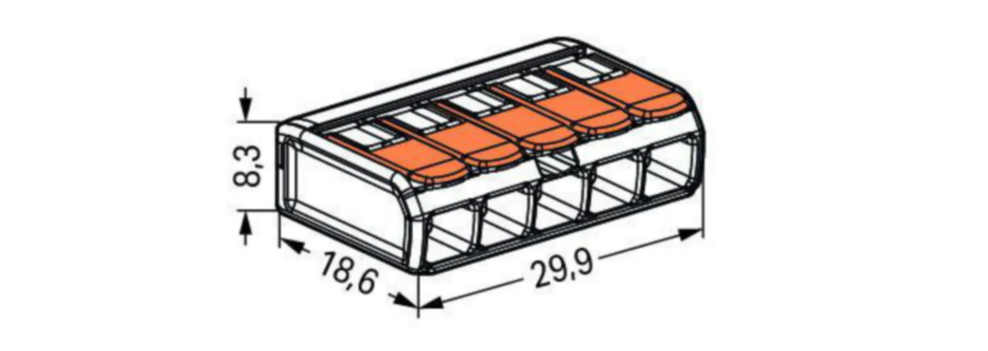 BORNE COMPACT UNIVERSELLE POUR TOUS TYPES DE COND. - 5 X 0,2-4MM² (S)  (M)  /25