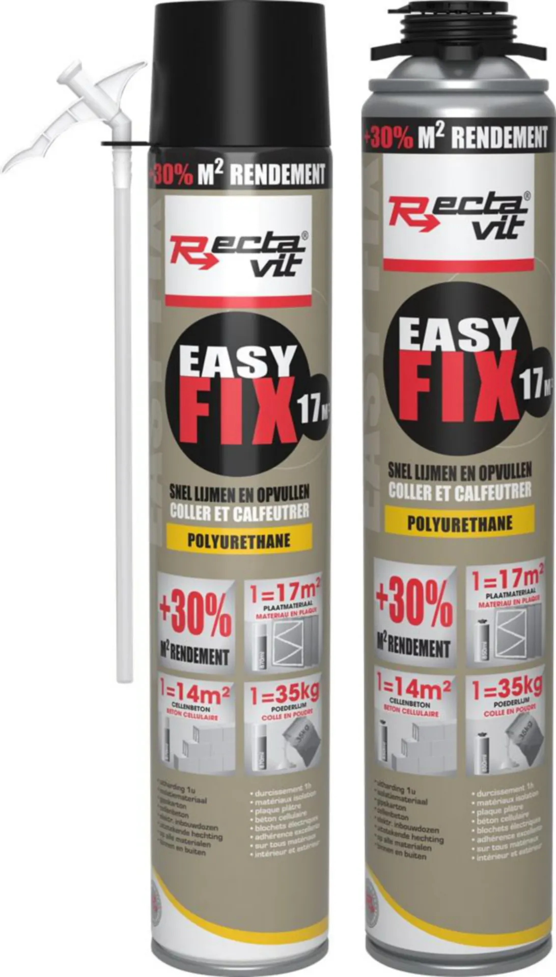 BOMBE COLLE POLYURETHANE (870 ML) RECTAVIT EASY FIX 17M² + PIPET