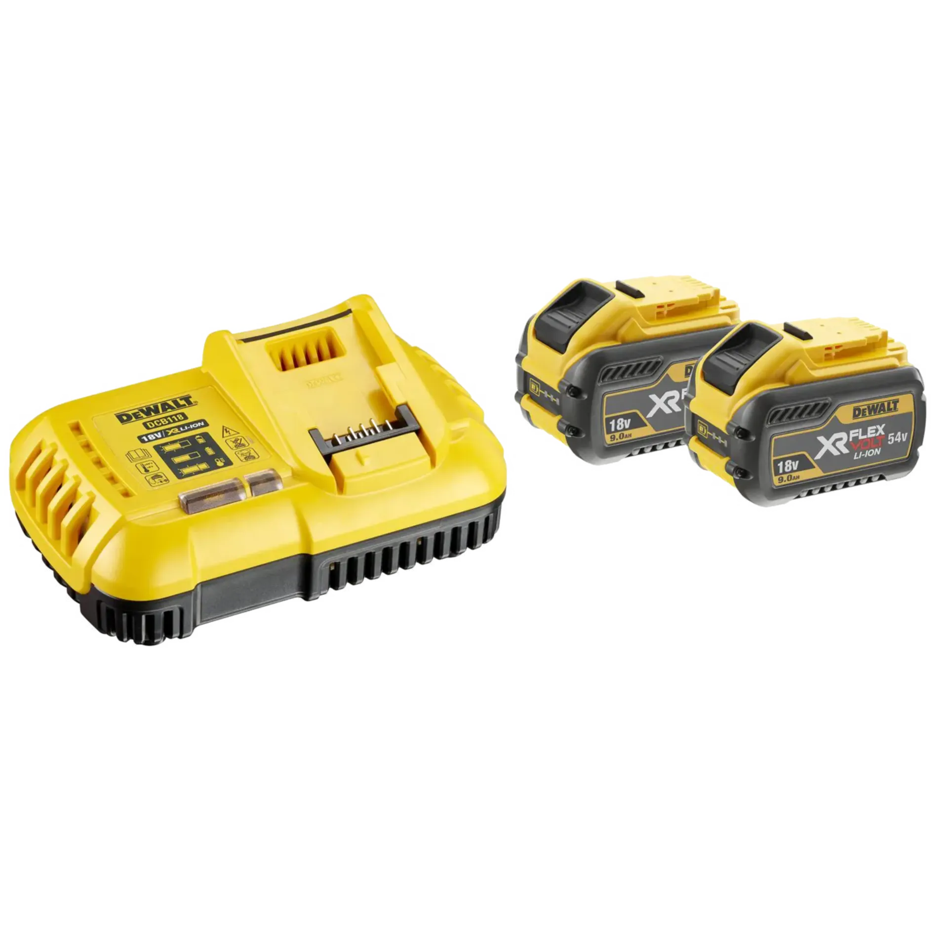 DCB118X2 FlexVolt Set Batteries 54 V : DCB547 : 2 x 9Ah Li-ion + chargeur DCB118X2 FlexVolt Set Batteries 54 V : DCB547 : 2 x 9Ah Li-ion + chargeur