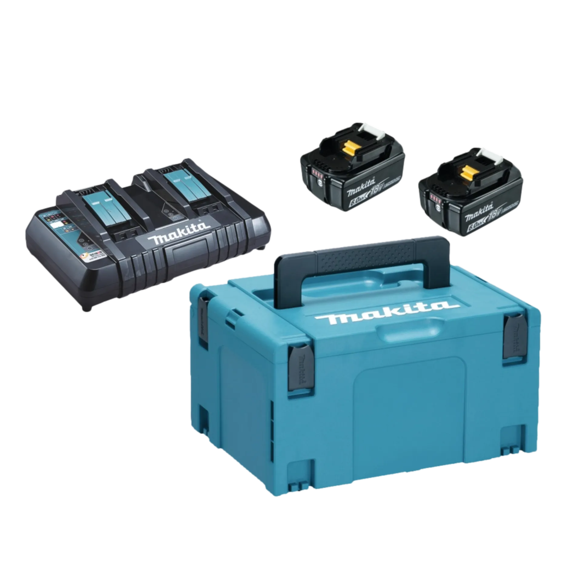 Set de Batteries 18 V : BL1860B : 2 x 6 Ah Li-ion + Chargeur Duo DC18RD Set de Batteries 18 V : BL1860B : 2 x 6 Ah Li-ion + Chargeur Duo DC18RD