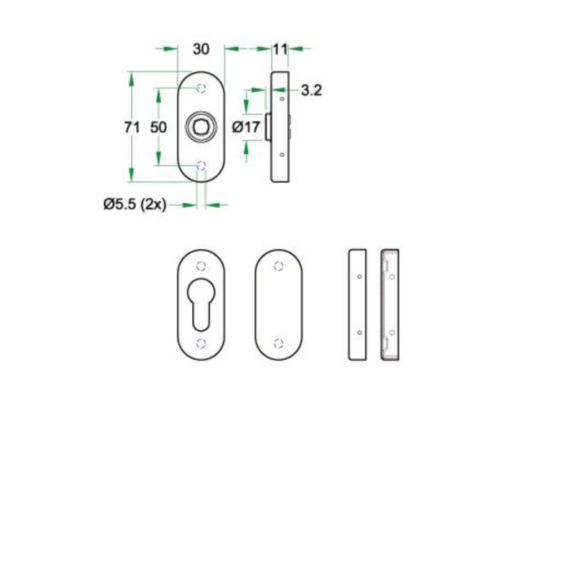 Artitec 05015 cilinderrosas (ovaal, 70x30x10 mm, inox)