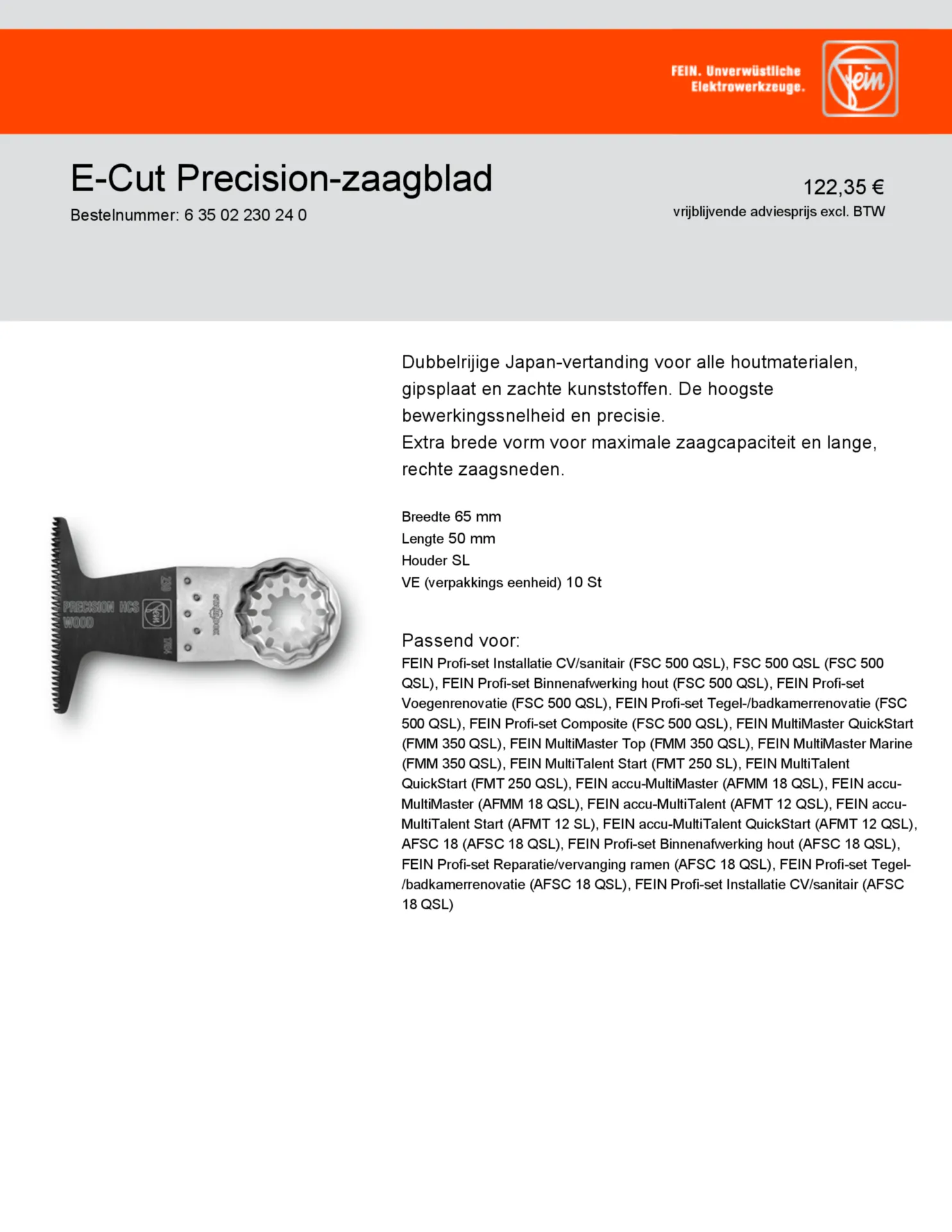 Lame de scie pour outil multifonction 65 mm starlock e-cut precision hsc bois (10 pièces)