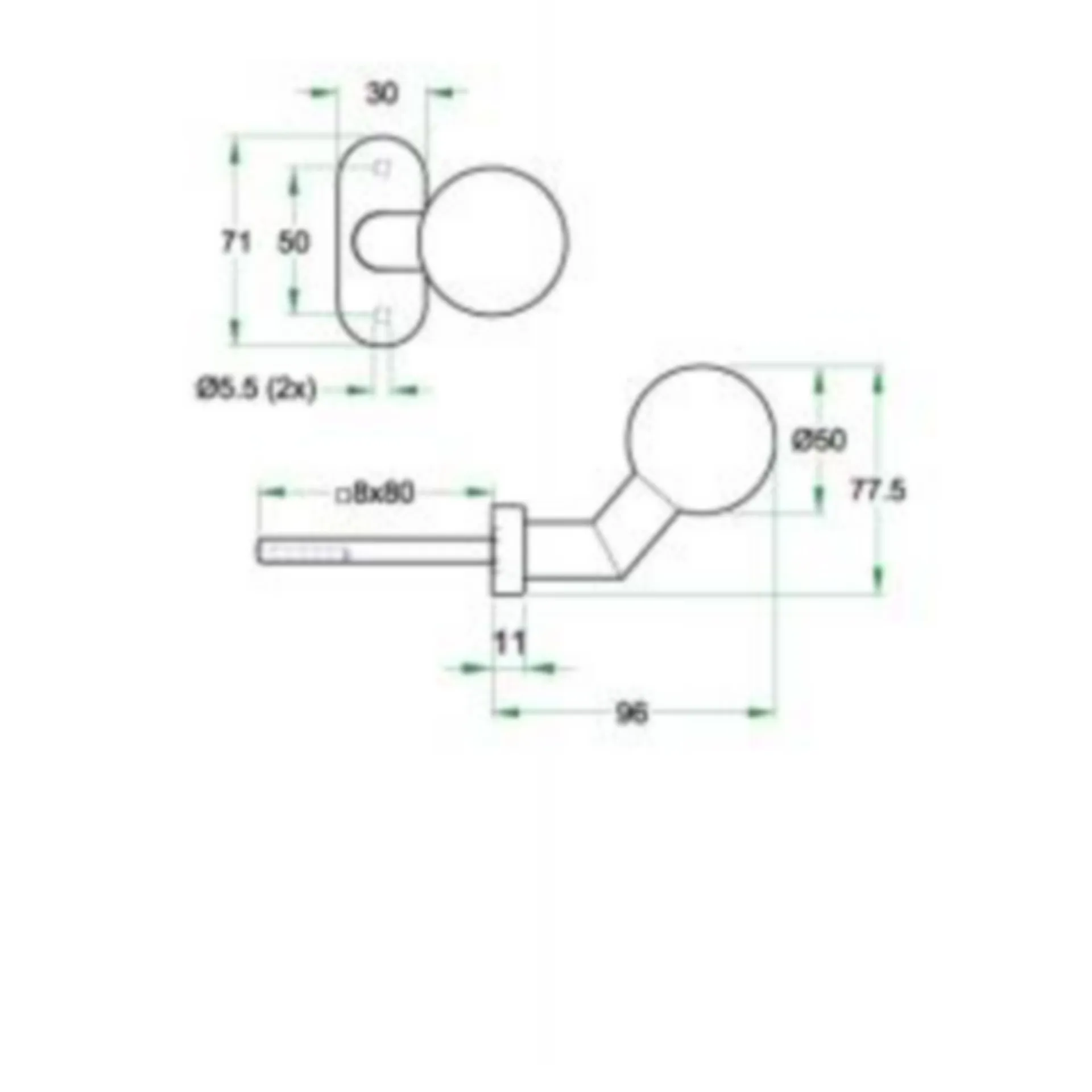 Artitec 67170R deurknop (verkropt, diameter 50 mm, vast op ovale rozet 30 x 71 mm, inox)