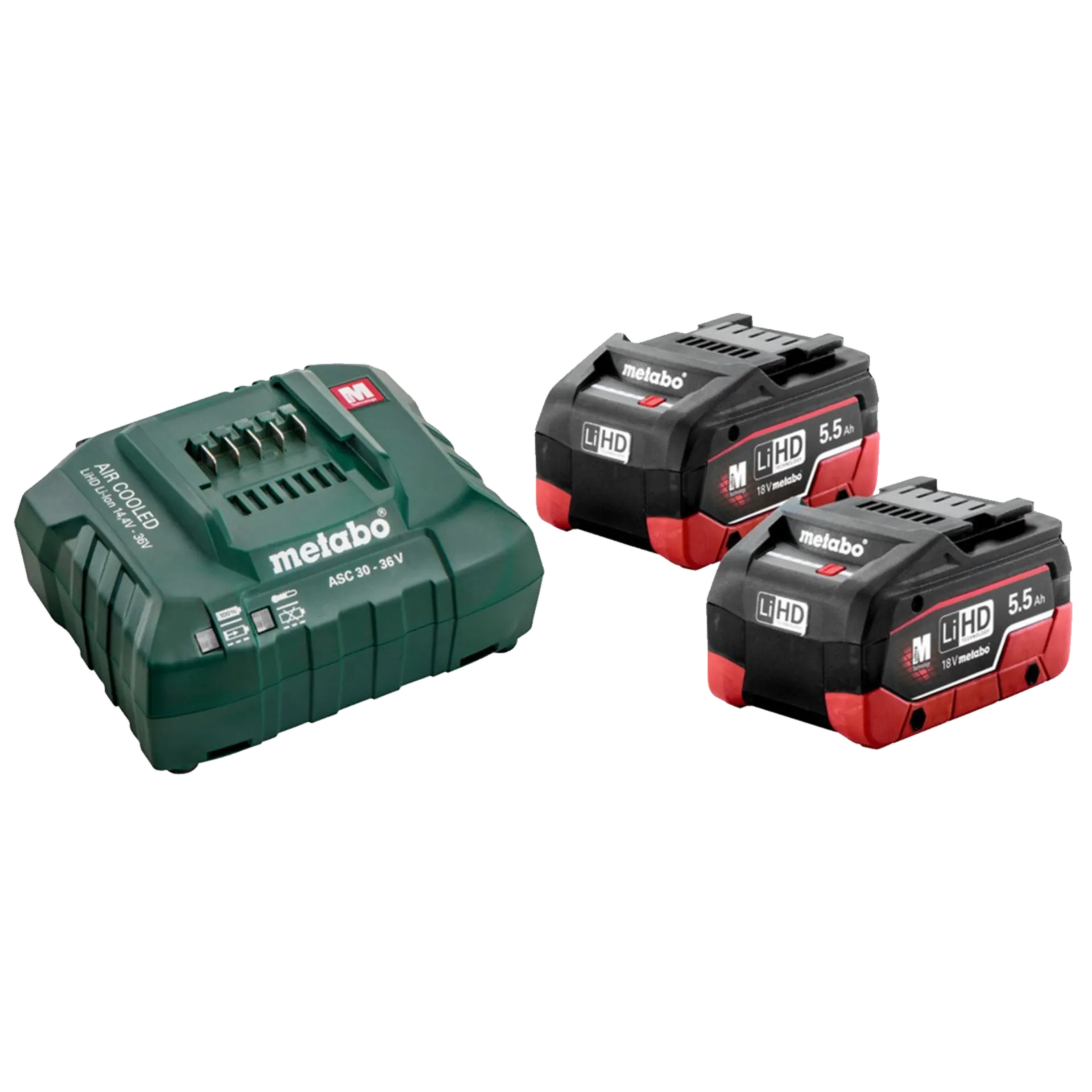 Set de batteries 18V: 2x 5.5 Ah Li-ion HD + chargeur Set de batteries 18V: 2x 5.5 Ah Li-ion HD + chargeur