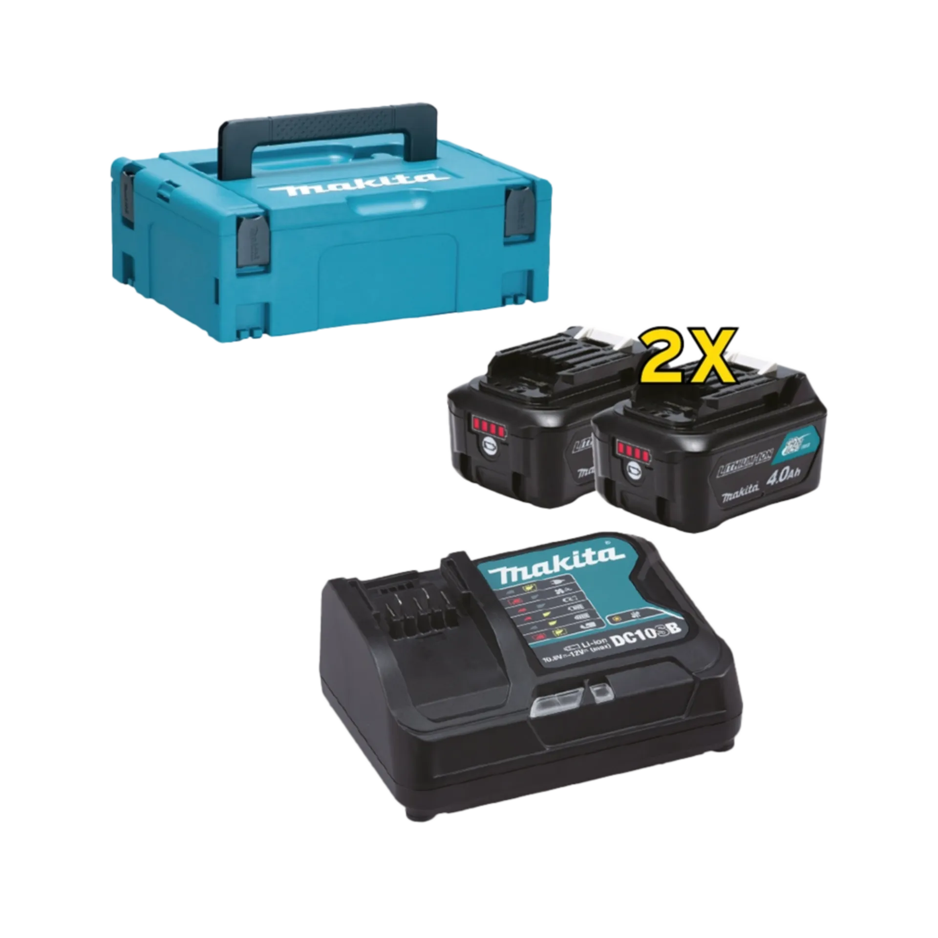 Set de Batteries 10.8 V : BL1041B : 2 x 4 Ah Li-ion + Chargeur DC10SB Set de Batteries 10.8 V : BL1041B : 2 x 4 Ah Li-ion + Chargeur DC10SB