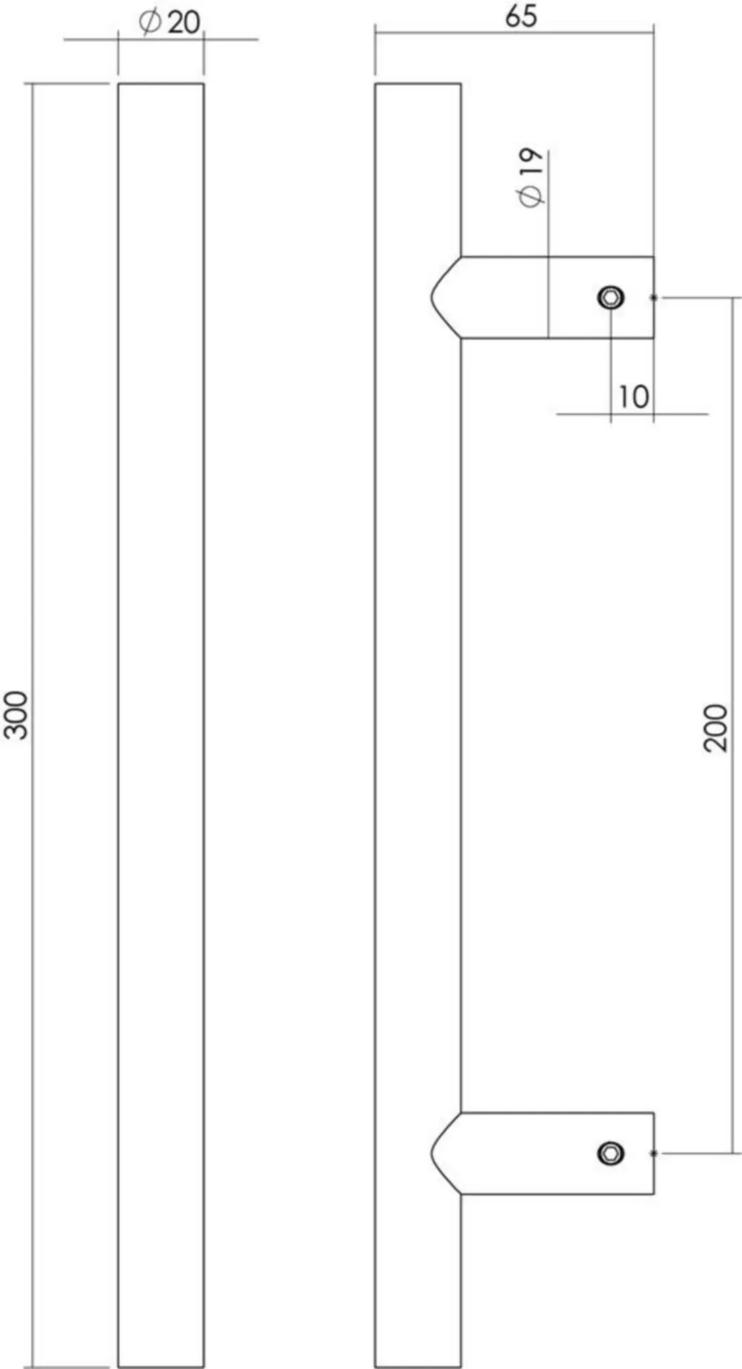 Intersteel Tirant de porte modèle T (300x65x20 mm, noir mat)