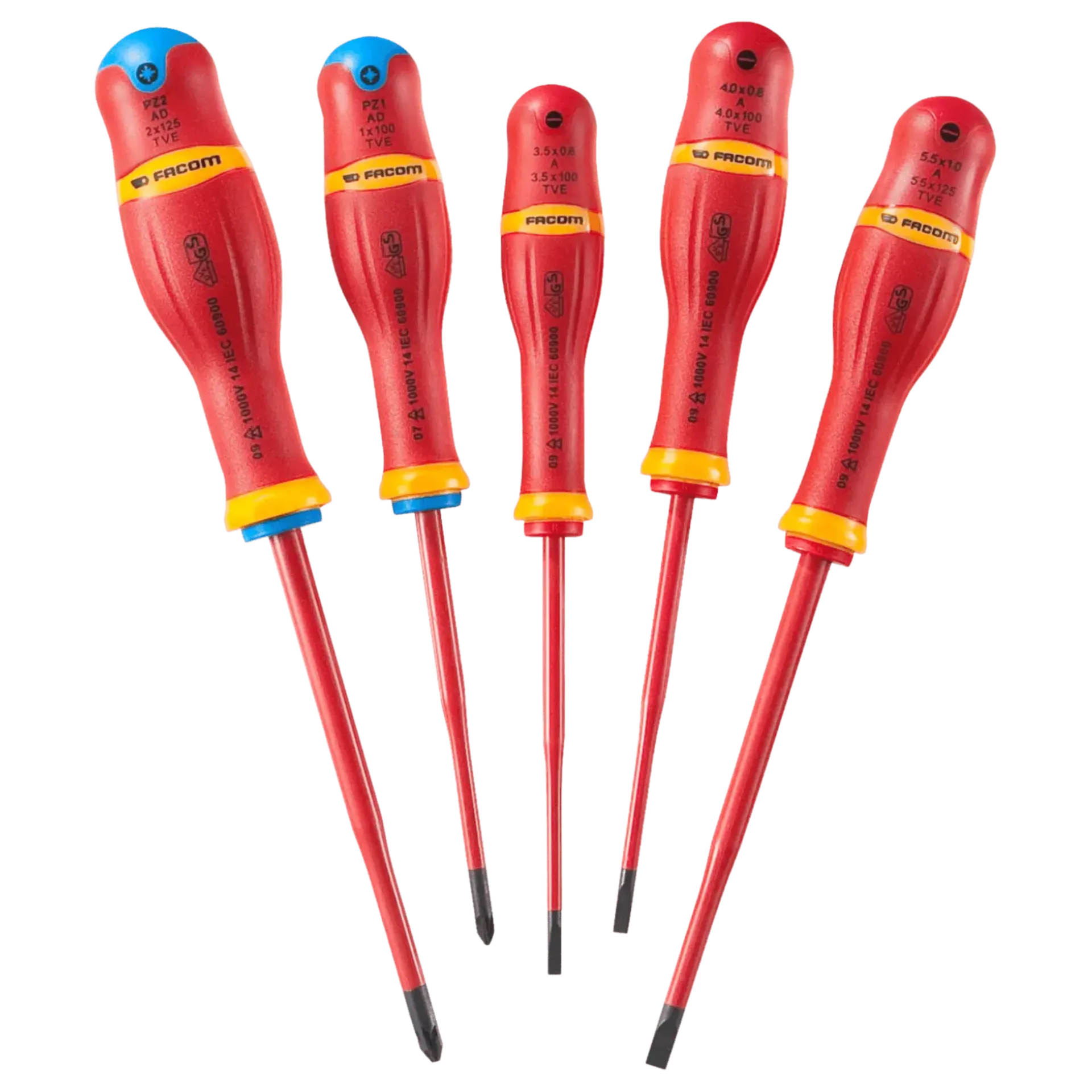 Set (5) Tournevis isolés lame extra-fine Fente/PZ Set (5) Tournevis isolés lame extra-fine Fente/PZ