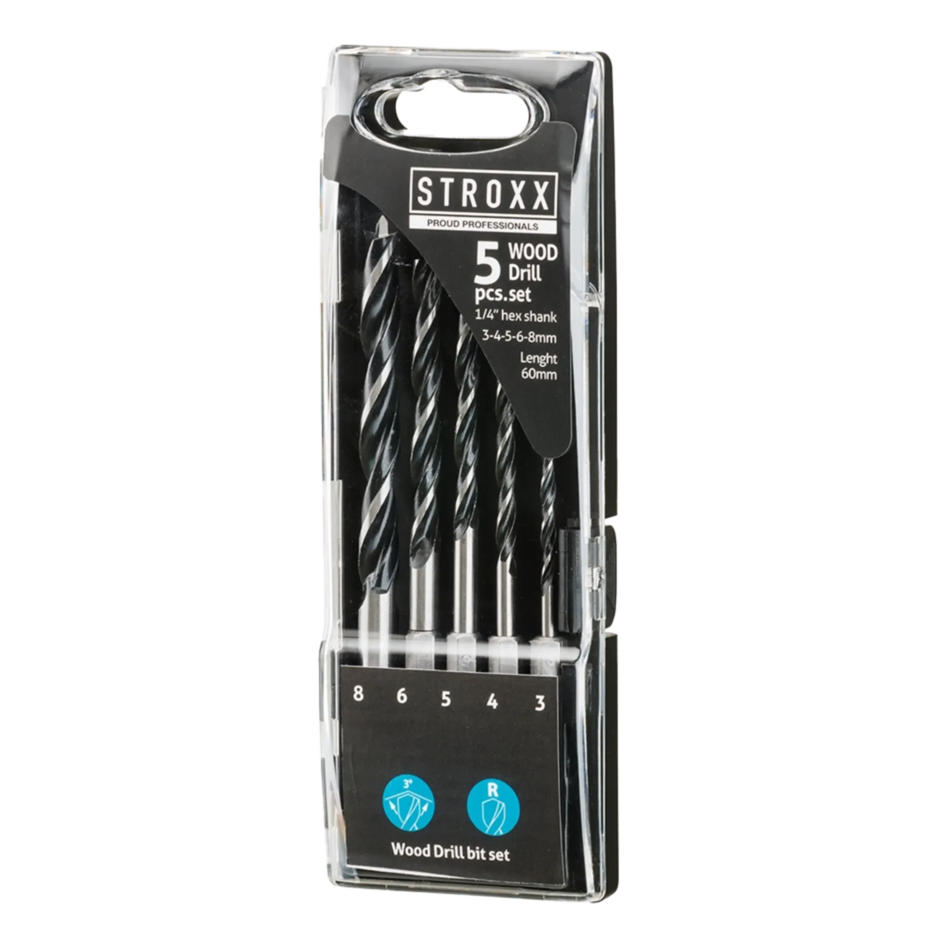 Set houtboren 3-4-5-6-8 zeskantaansluiting 5st Set houtboren 3-4-5-6-8 zeskantaansluiting 5st