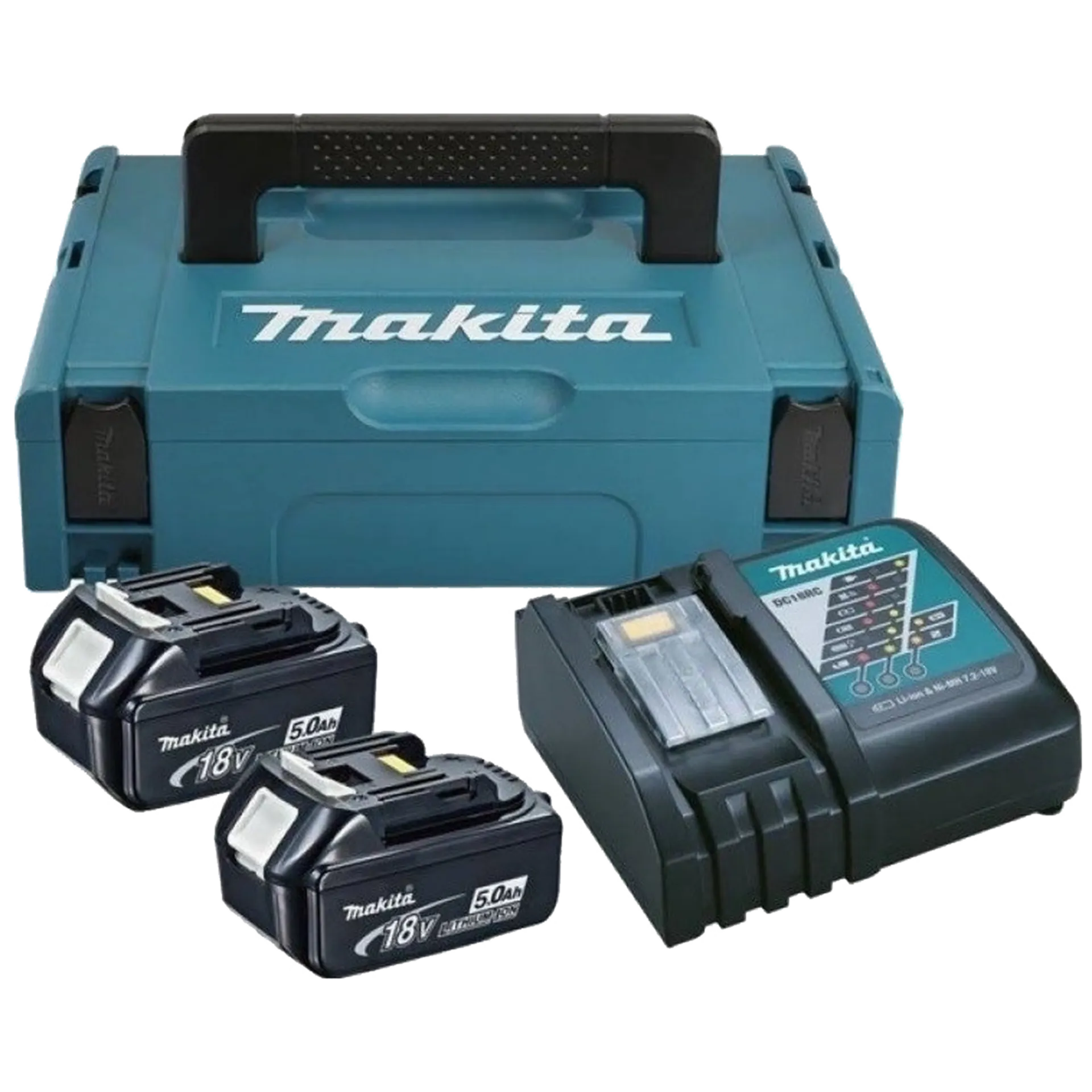 Set Batterijen 18 V : BL1850B : 2 X 5 Ah Li-ion + Lader DC18RC