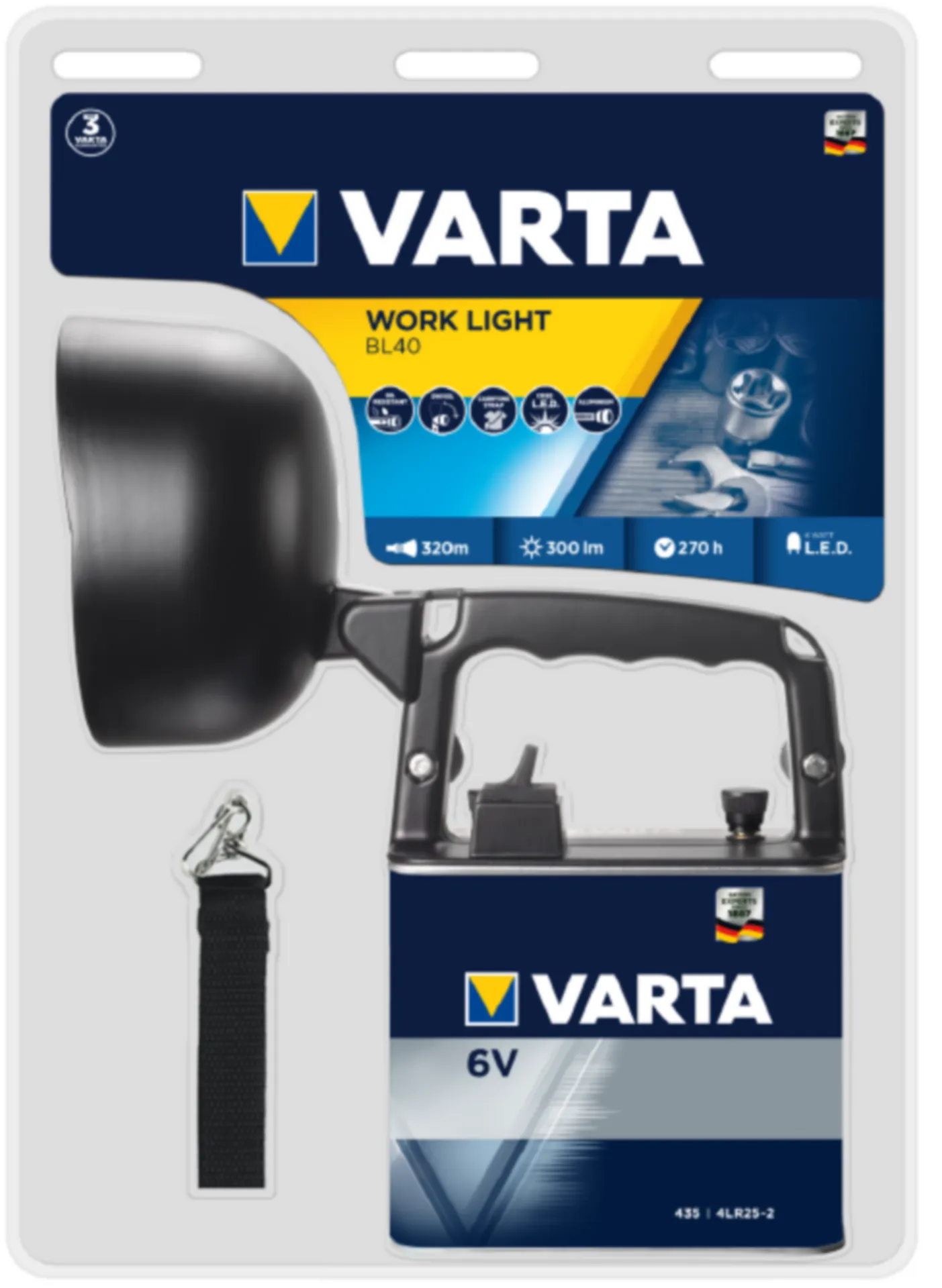 LAMPE DE CHANTIER LED 6VOLT - VARTA BL40 18660 - INCL. BATTERIE 4LR25-2