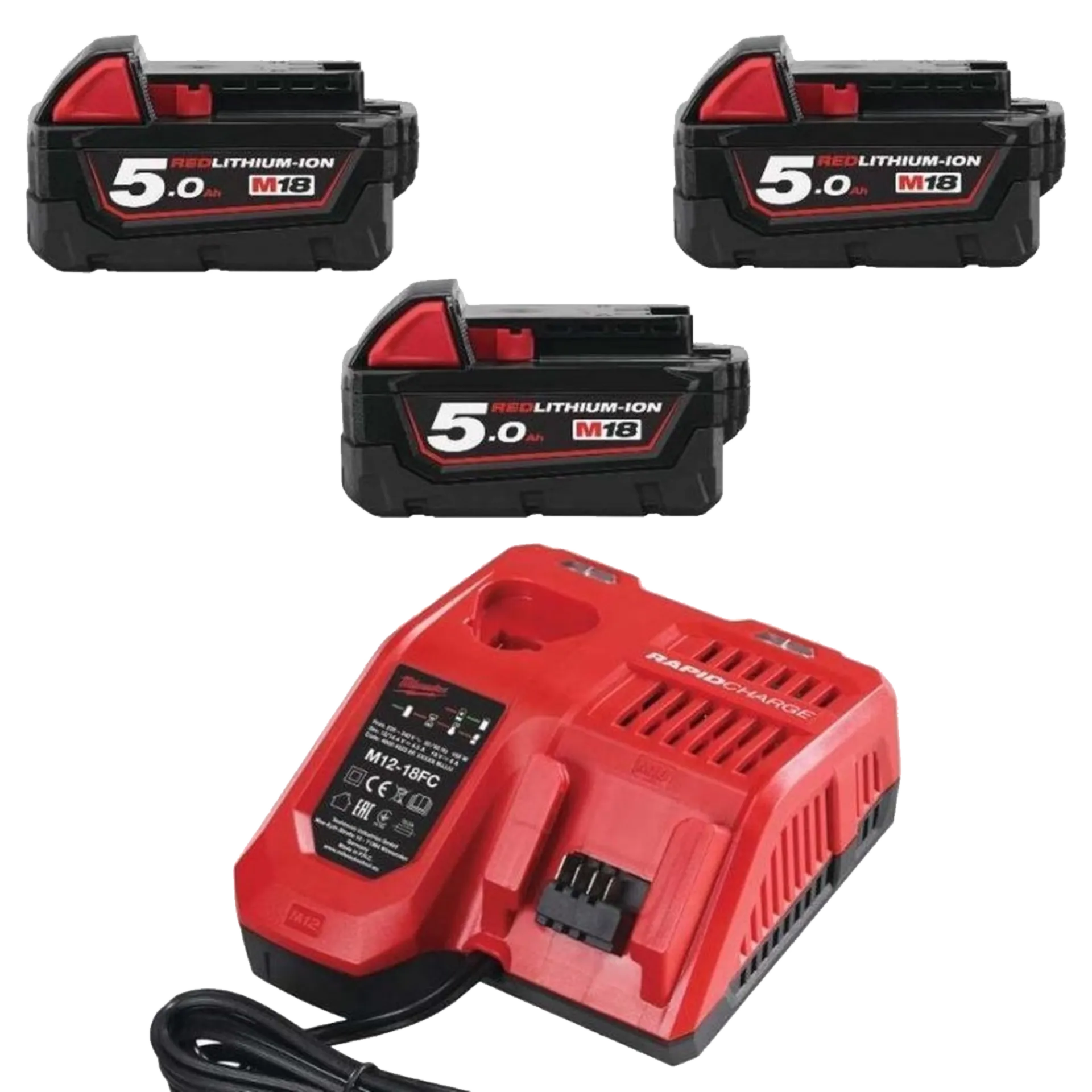 Set Batterijen 18V M18 NRG-503 : 3 X 5 Ah Li-ion + Lader