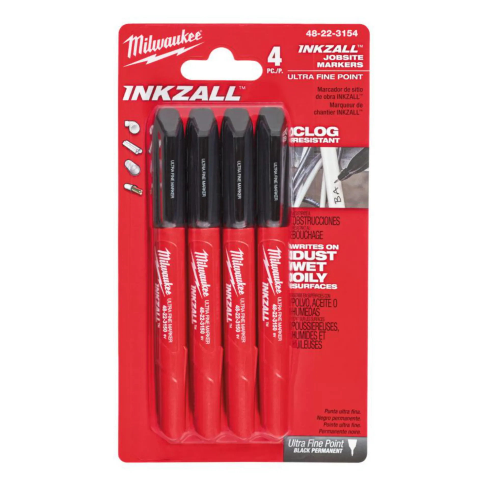 Marker Inkzall ultrafijne punt 0,6mm zwart (blister 4 stuks) - 48223154