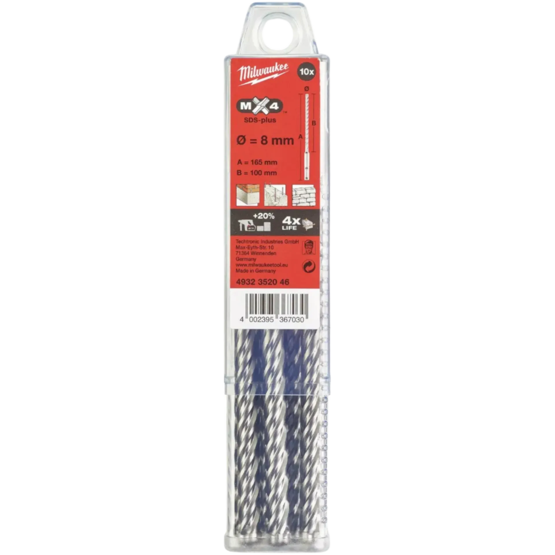 Foret à marteau SDS-PLUS MX4 8 x 160 x 100 mm (10 pièces)