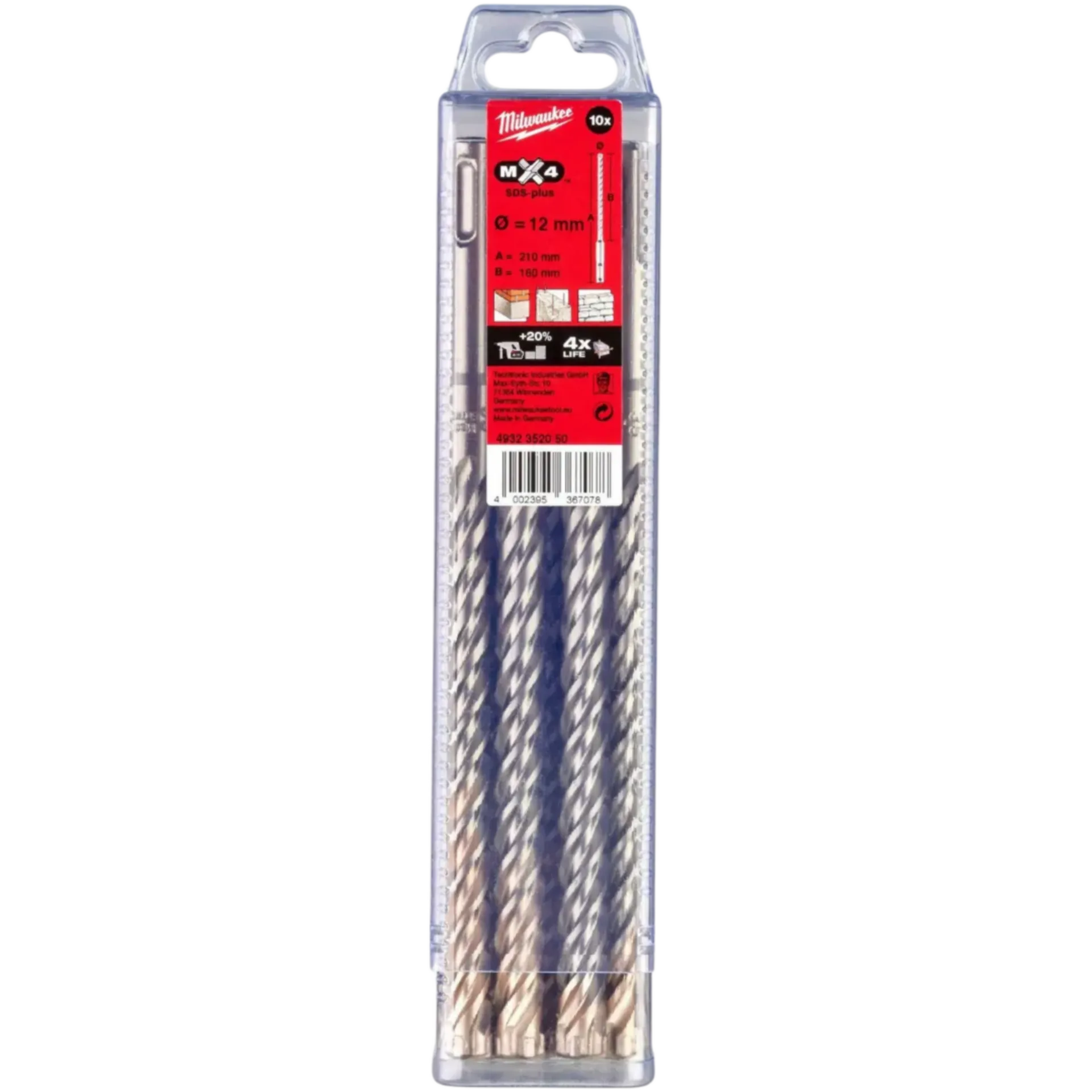 Foret à marteau SDS-PLUS MX4 12 x 210 x 160 mm (10 pièces)