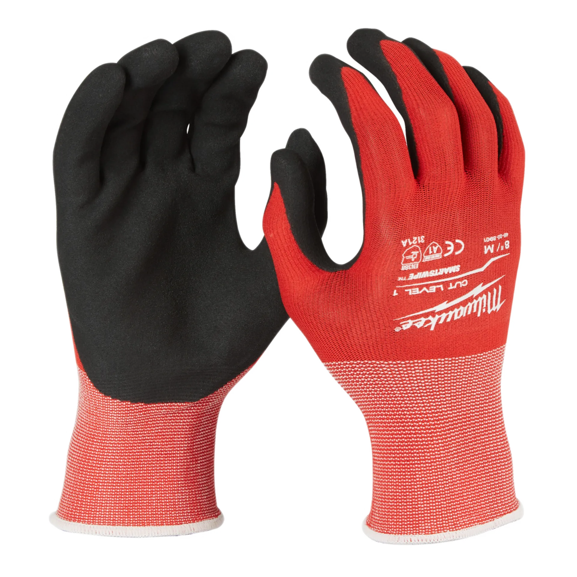Gebreide handschoenen met nitril coating en snijklasse 1 - rood/zwart - M/8