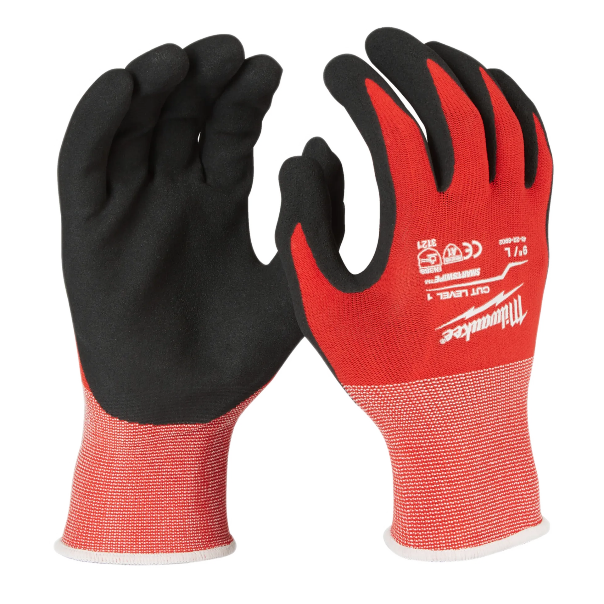 Gebreide handschoenen met nitril coating en snijklasse 1 - rood/zwart - L/9