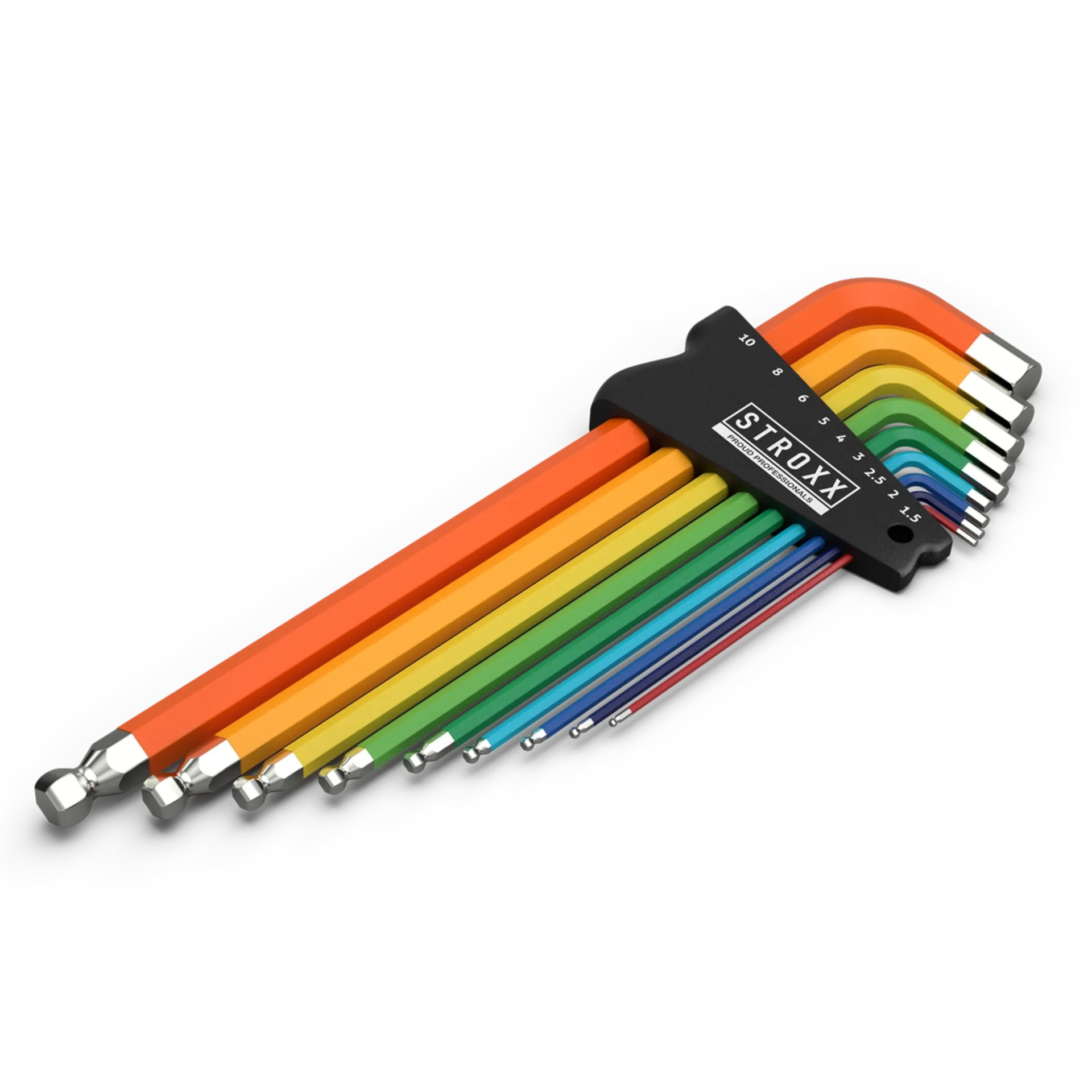 Ensemble de clés hexagonales extra longues - Avec tête sphérique / 1,5-10 mm 9 pièces Colorset