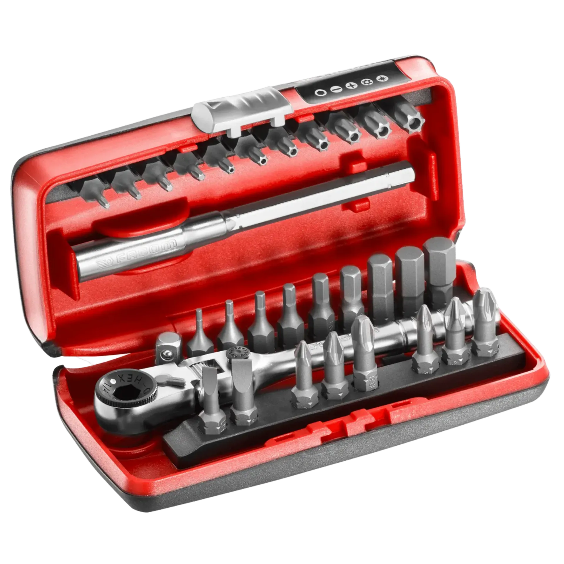 Jeu de fixation 1/4'' avec cliquet 180° Tête flexible (31 pièces) - R.180J31PB
