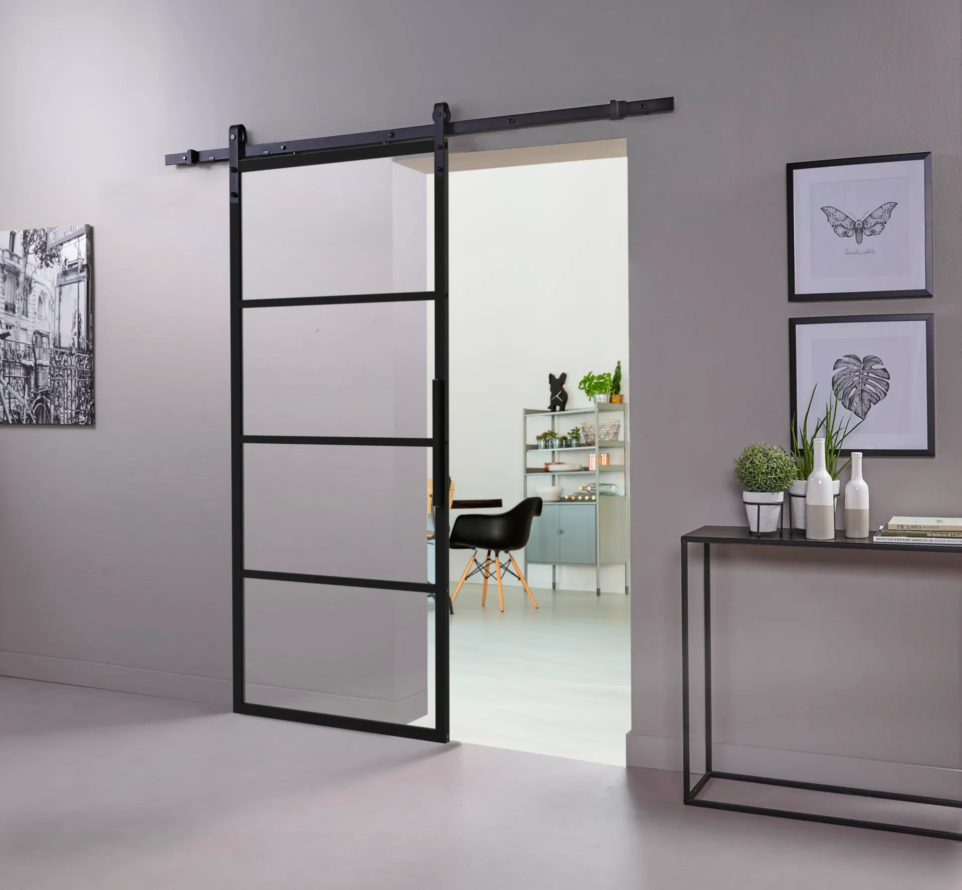KIT COMPLET INTERSTEEL CUBO INCL. DEUR 980X2350X28MM TRANSPARANT VERRE