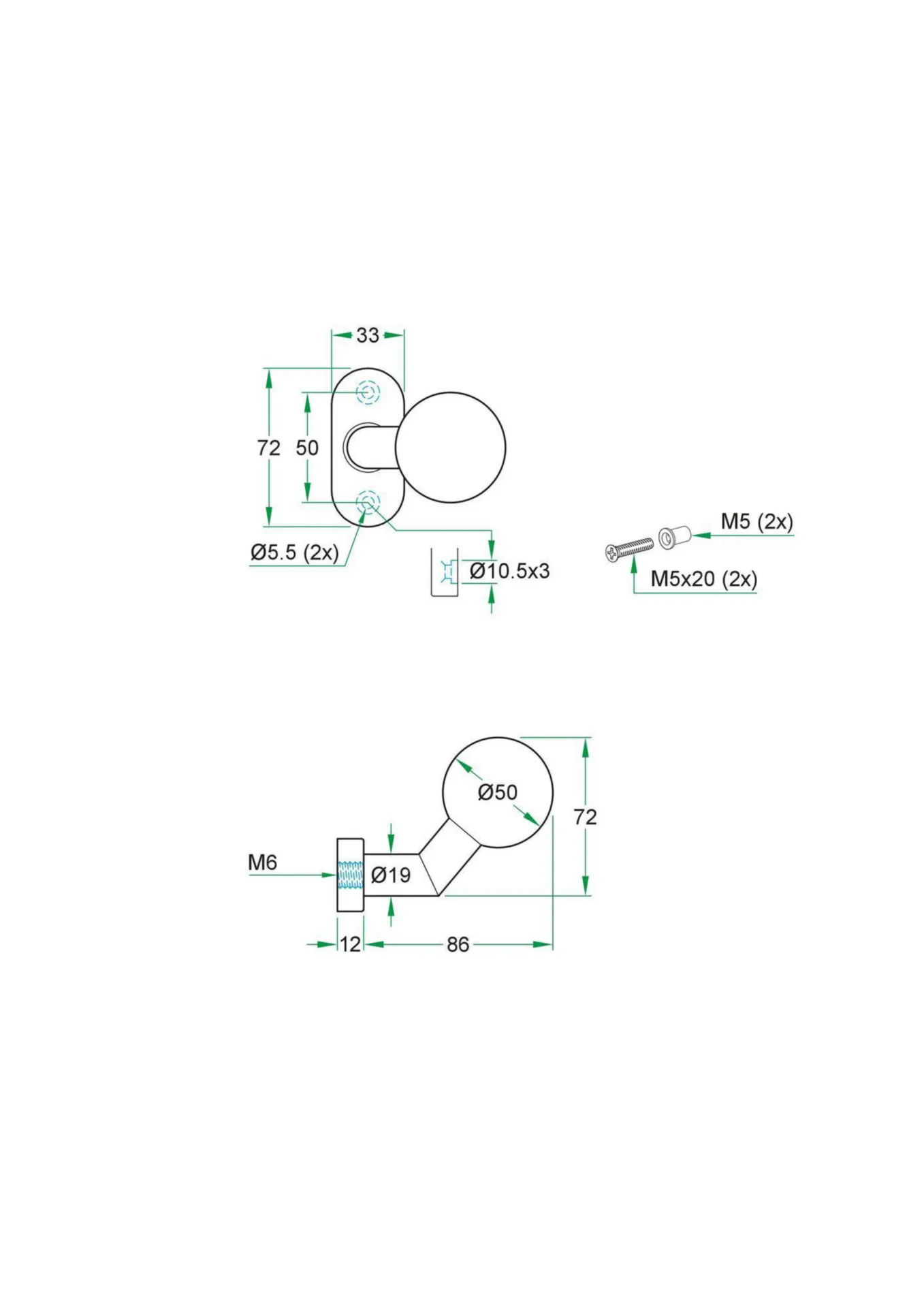 Artitec 91380R deurknop (verkropt, inox zwart, ovaal 33x72 mm)