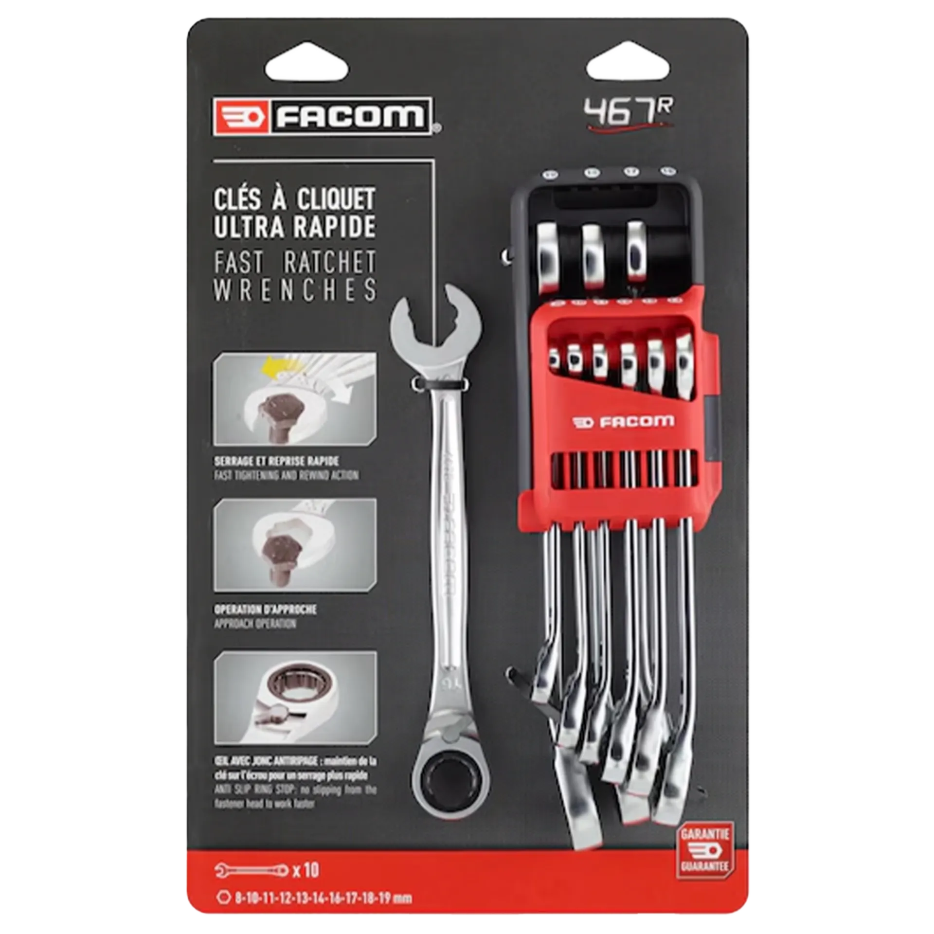 Jeu de 10 clés mixtes à cliquet - 467BR.JP10PB Jeu de 10 clés mixtes à cliquet - 467BR.JP10PB