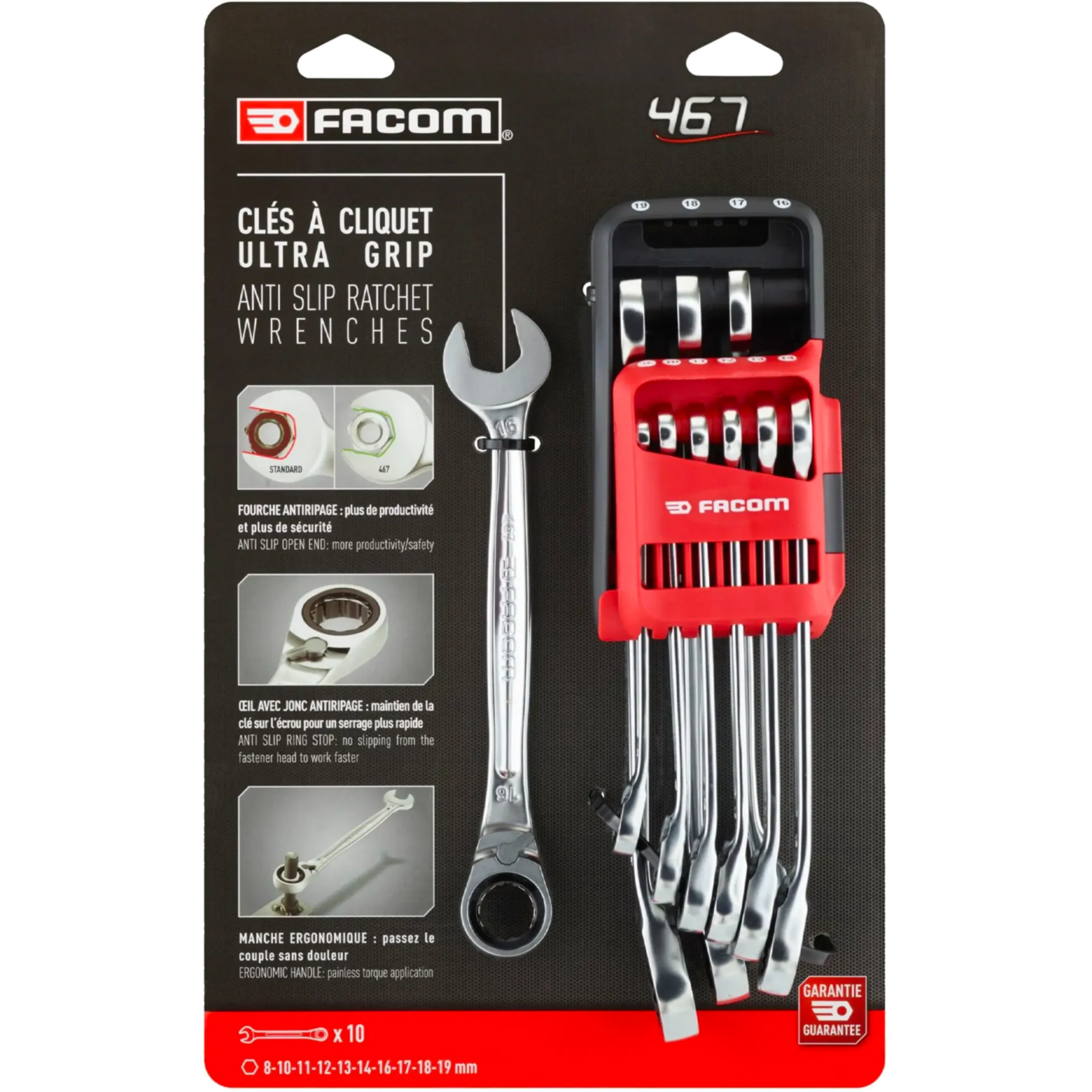 Set (10St) Ring-Steeksleutels Met Ratelfunctie Ref 467B.Jp10Pb