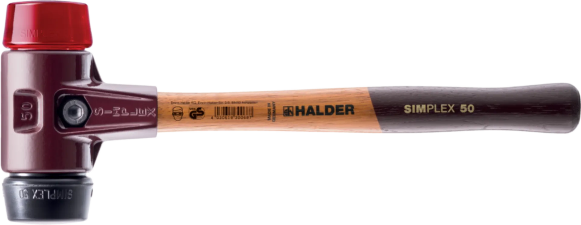 Halder Marteau de menuisier 3026040 (manche bois, Ø40 caoutchouc/plastique)