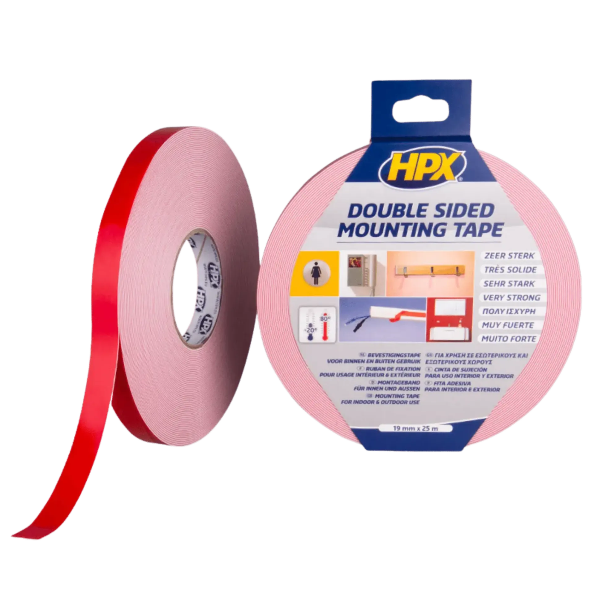 Ruban adhésif pour fixation de miroir - blanc 19mm x 25m