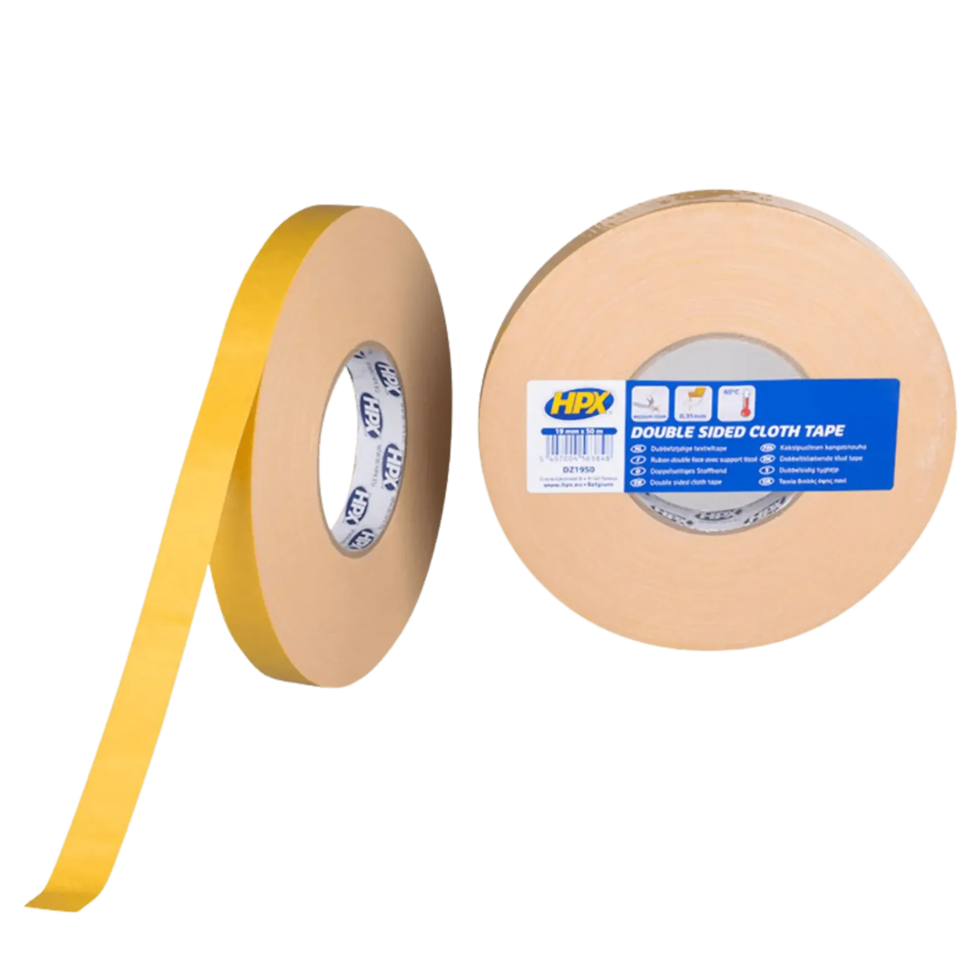 Ruban adhésif double face en tissu blanc 19mm x 50m