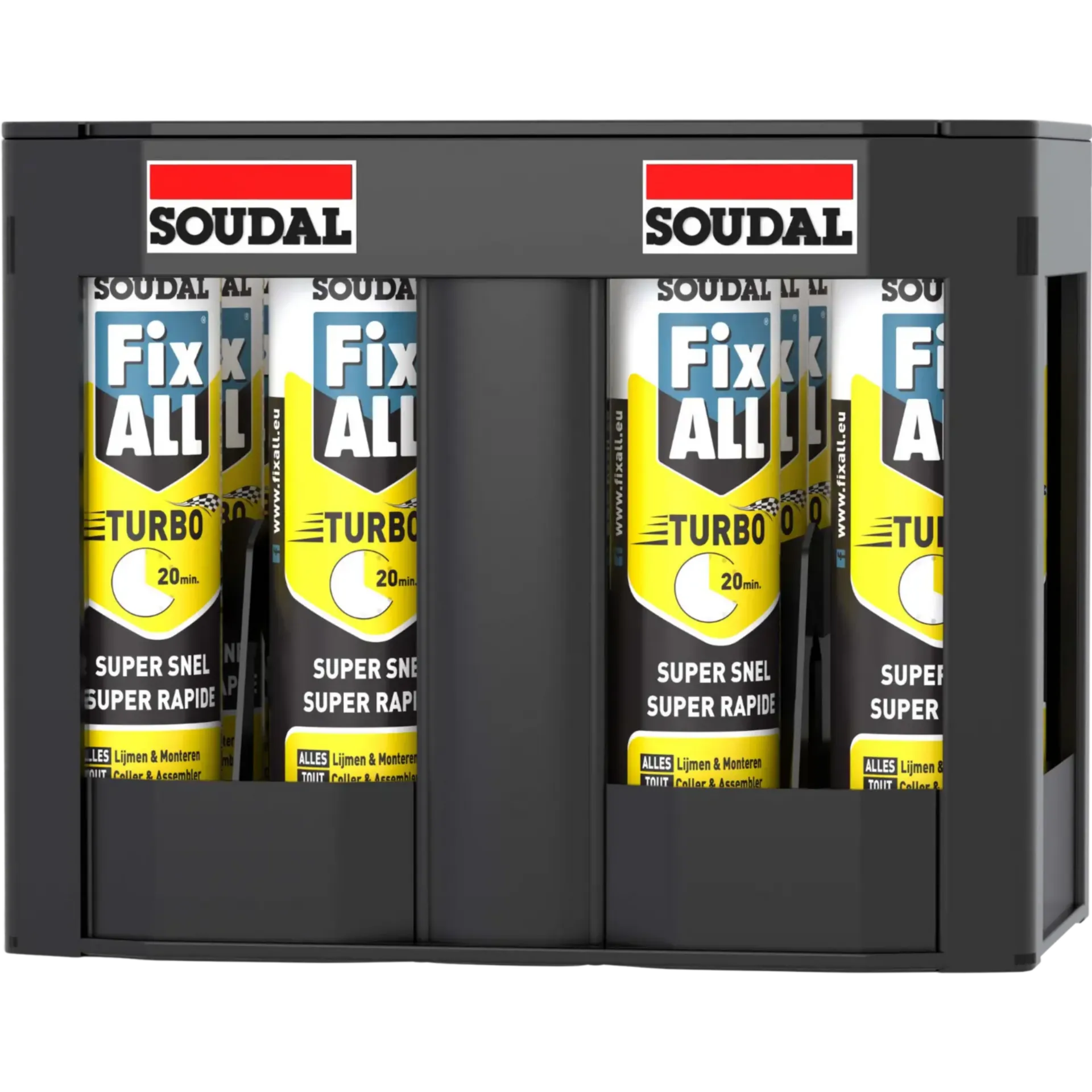 Box met 12 kokers lijmkit Fix All Turbo wit 290 ml Box met 12 kokers lijmkit Fix All Turbo wit 290 ml