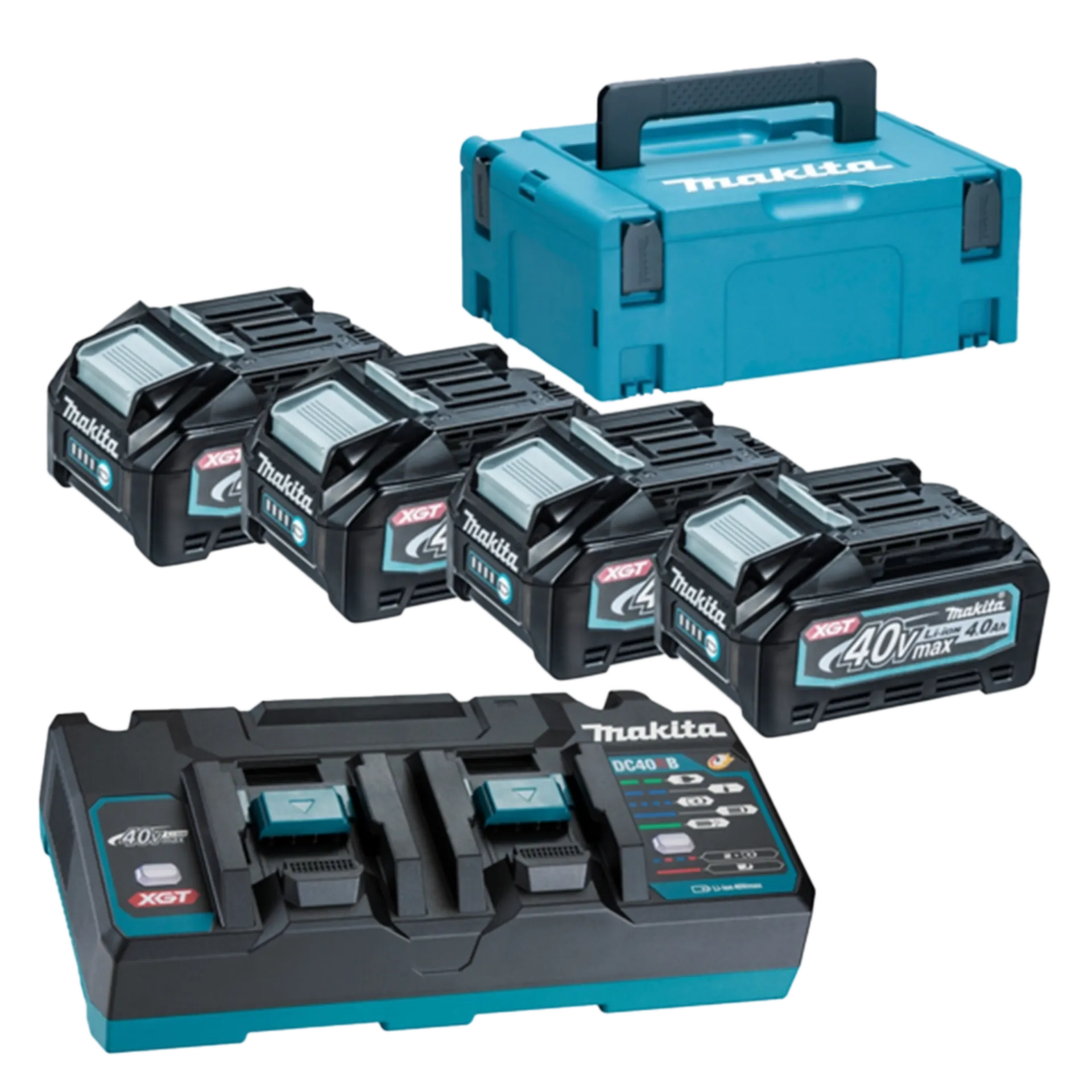 Set de Batteries 40 V BL4040 : 4 x 4 Ah Li-ion + Chargeur DC40RB Set de Batteries 40 V BL4040 : 4 x 4 Ah Li-ion + Chargeur DC40RB