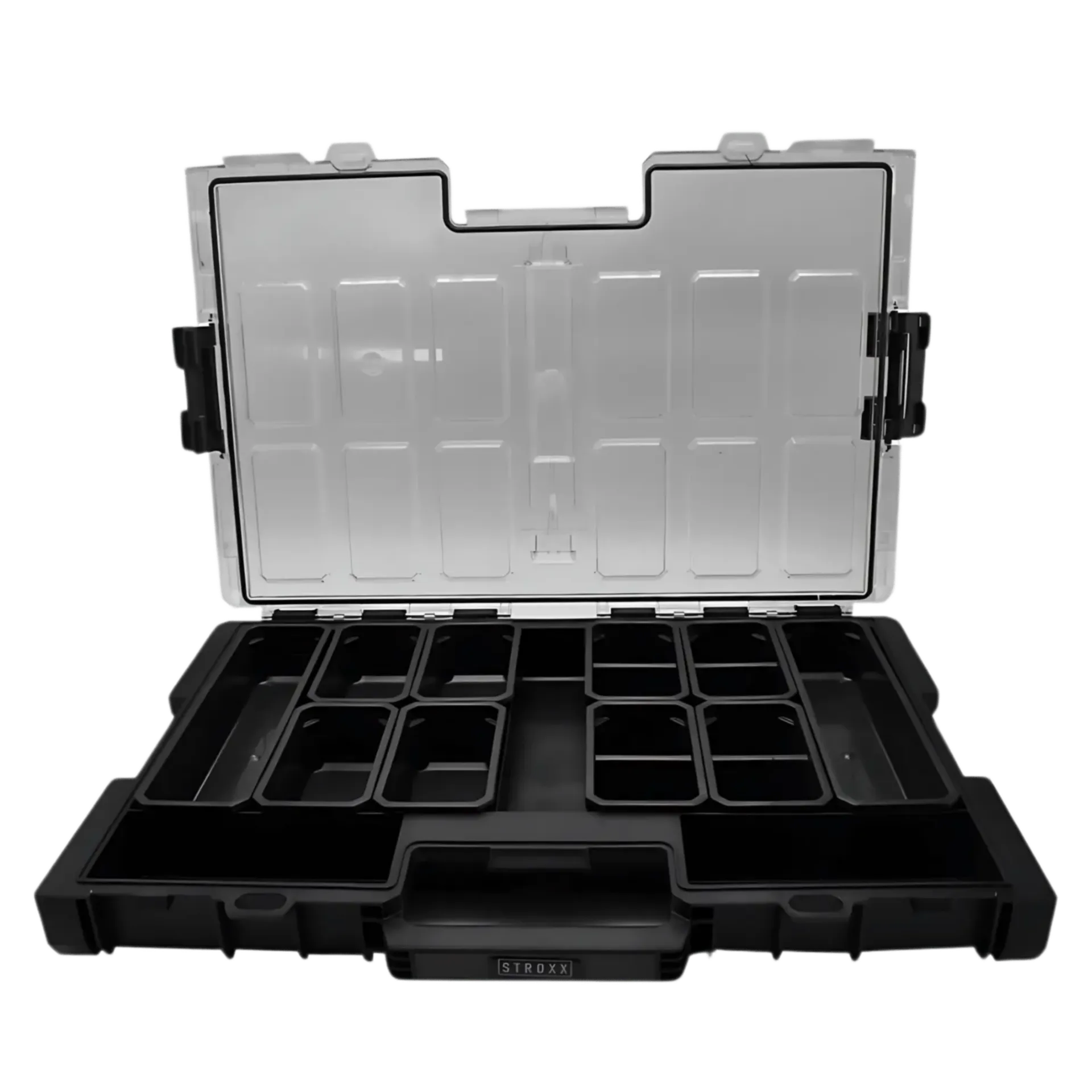 STROXX 531X379X77MM Organiseur L système Stroboxx (couvercle polycarbonate, séparateurs)