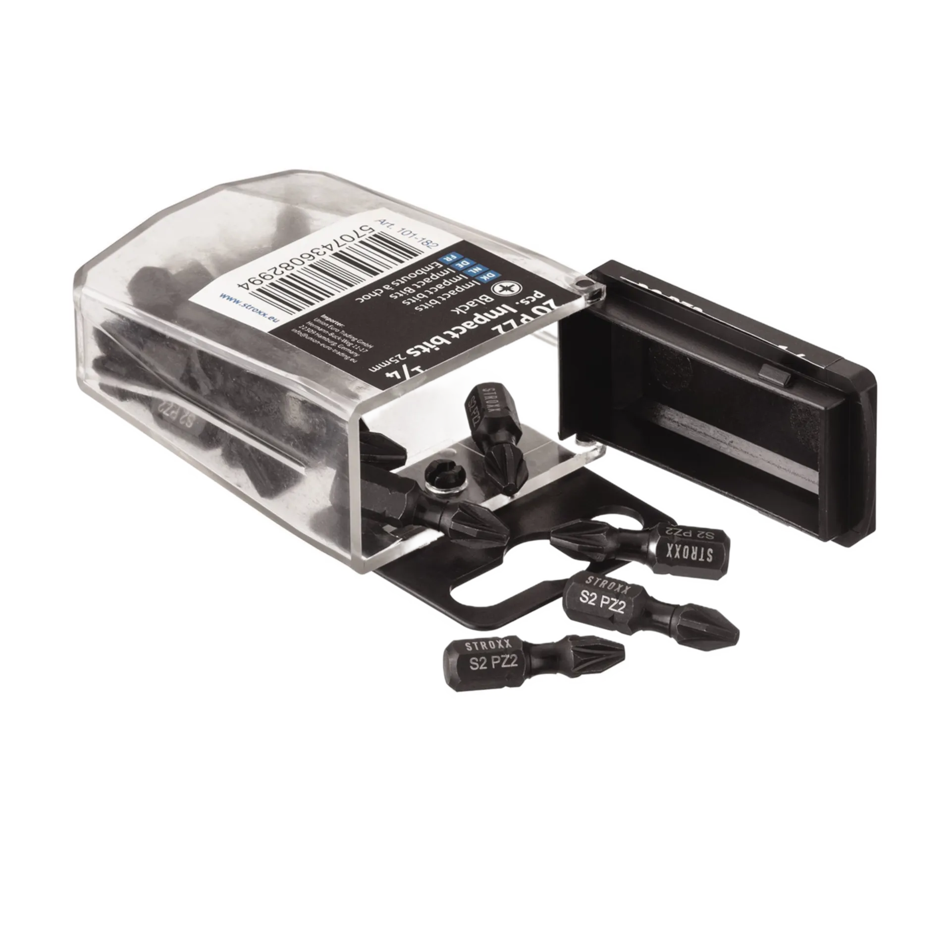 Impact bits PZ2 1/4" x 25mm zwart (20 stuks)