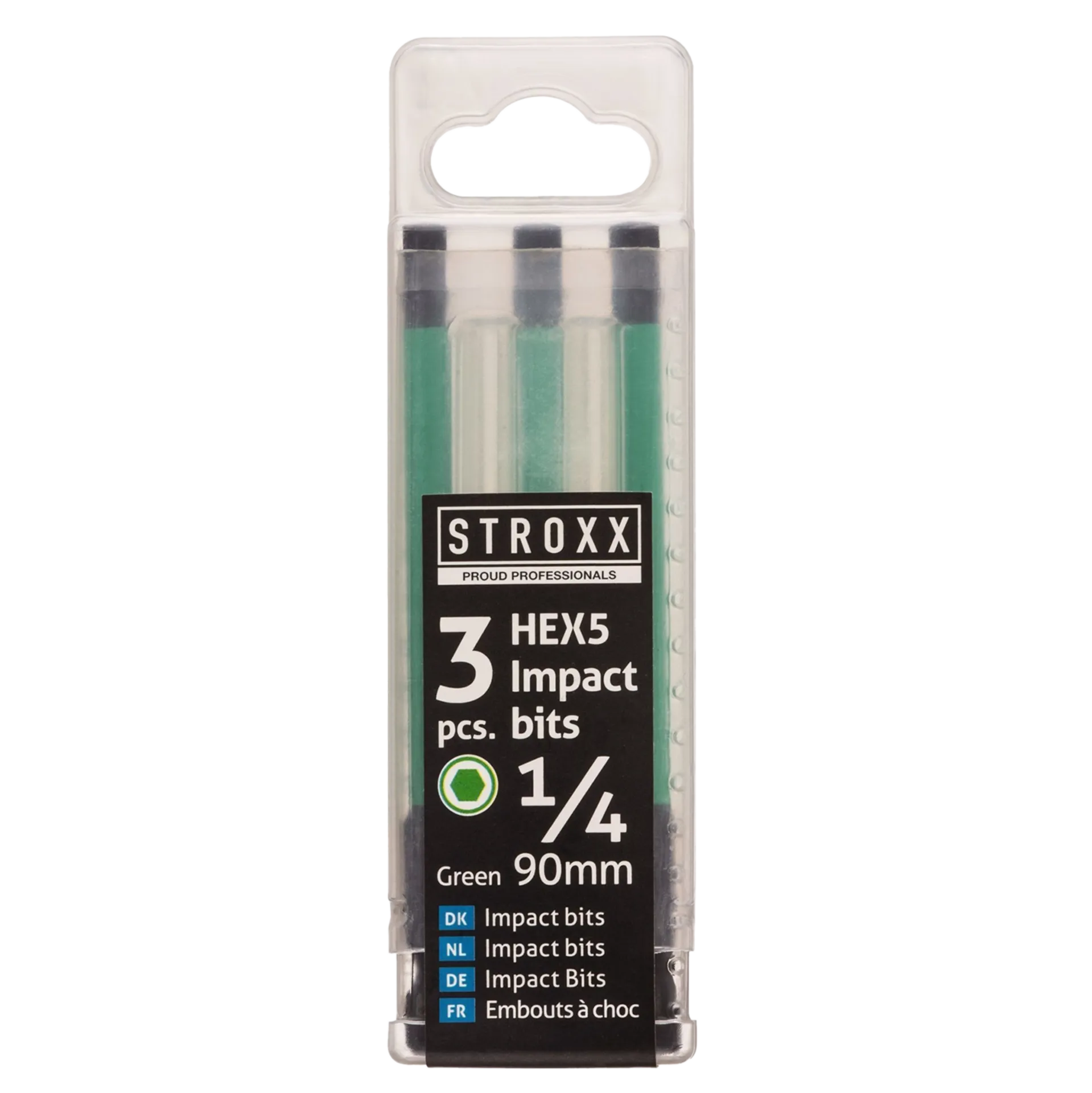 Impact bits HEX5 1/4" x 90mm groen (3 stuks)